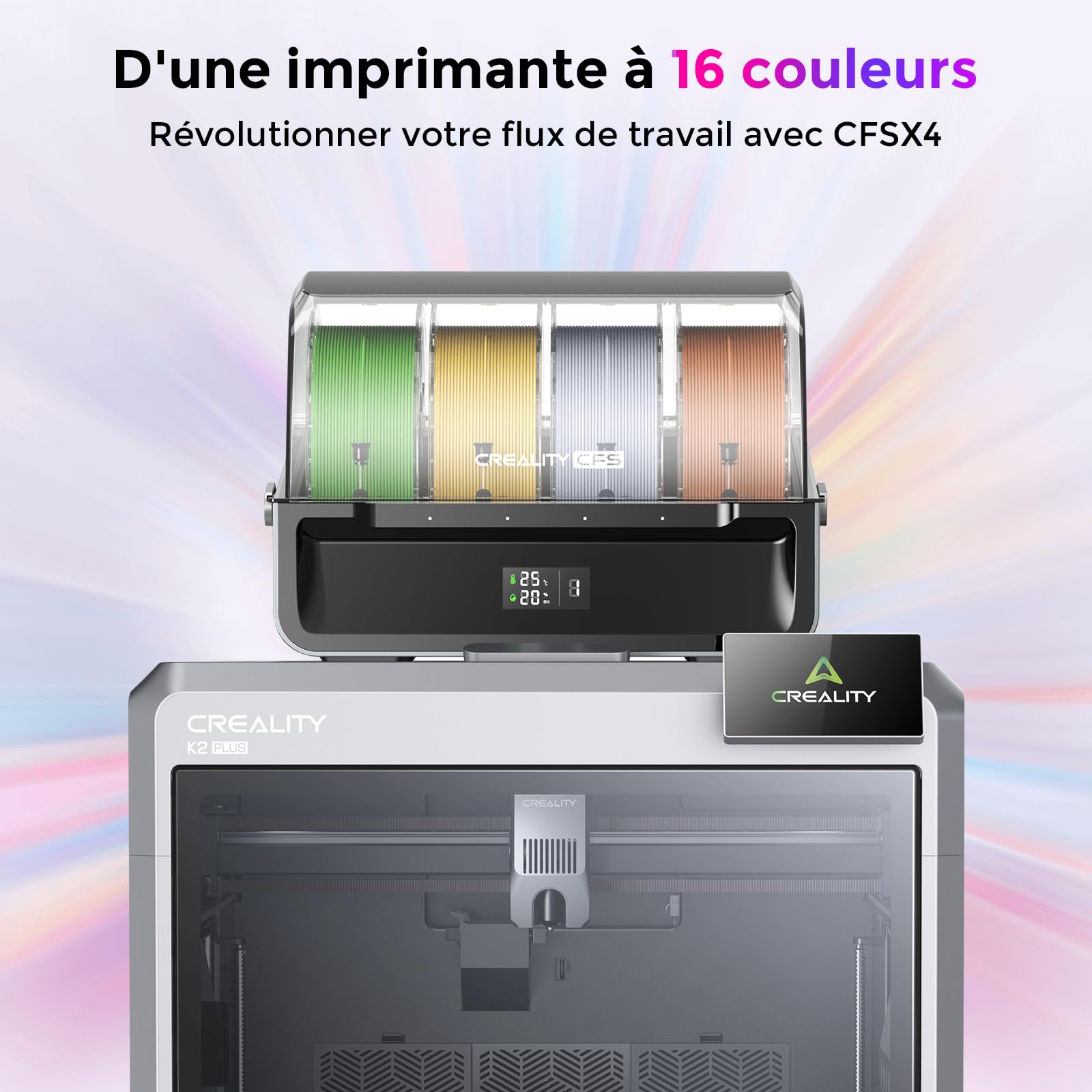 Imprimante 3D Creality K2 Plus Combo, Impression Multicolore avec CFS, Vitesse d'impression de 600 mm/s, extrudeuse à entraînement Direct Haute température 350 °C, 13,78 x 13,78 x 13,78 Pouces
