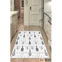 Pamuk Dokuma Taban Kaymaz T y D kmez Dijital Bask  Mutfak Hal s , Gri, 80 x 350cm, GR-698-7