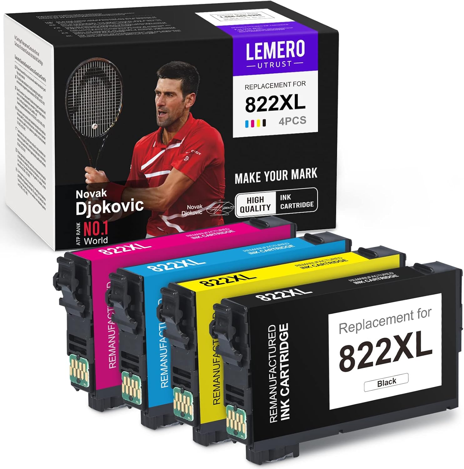 Nеw Prоduсt LemeroUtrust Remanufactured Ink Cartridge Replacement for Epson 822XL 822 XL T822XL use with Epson Workforce Pro WF-4830 WF-3820 WF-4820 WF-4834 (1 Black, 1 Cyan, 1 Magenta, 1 Yellow, 4-Pack)