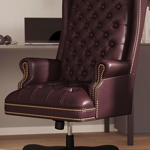 Miniatura 16 de Flash Furniture Silla de oficina ergonómica giratoria ejecutiva de LeatherSoft con respaldo alto tradicional totalmente copetudo negro con brazos