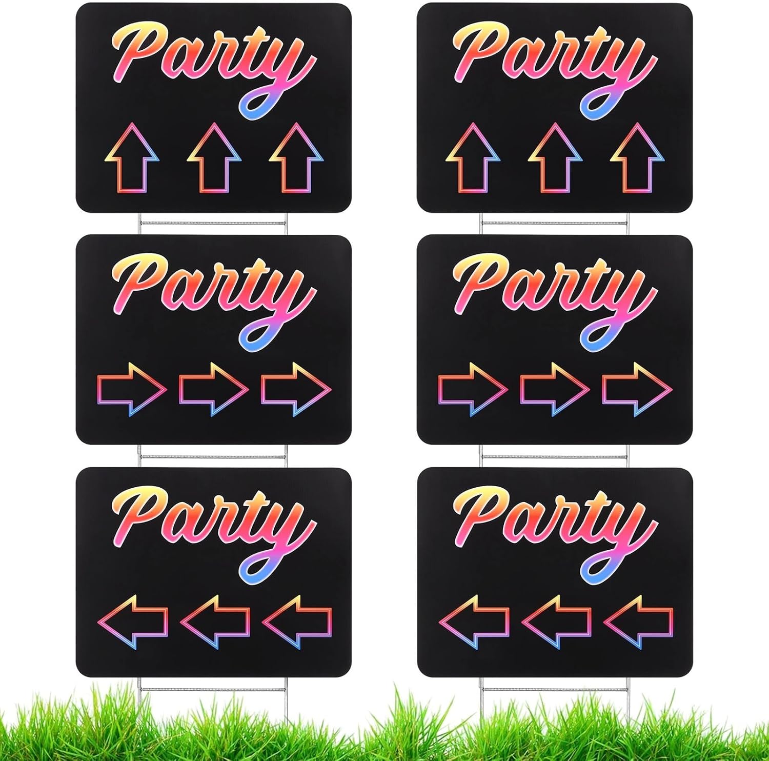 Set Of 6 Double-Sided Retro Neon Party Signs With Metal Stakes, Waterproof 17 X 15 Yard Signs For Weddings, Outdoor Events, And Parties