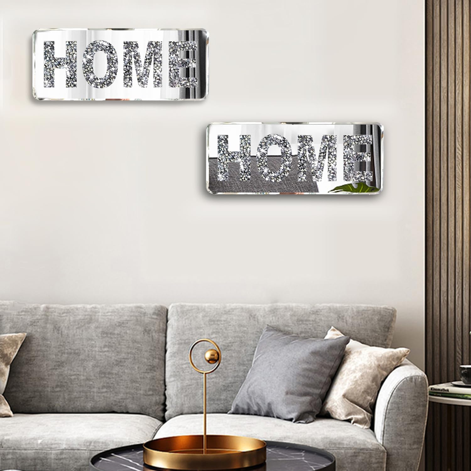ZOLAPI 2 pcs Letters Home. Crystal Diamond Letters. Silver Mirror Glass Home Decoration for Wall, Fireplace, Bookshelf and Table.