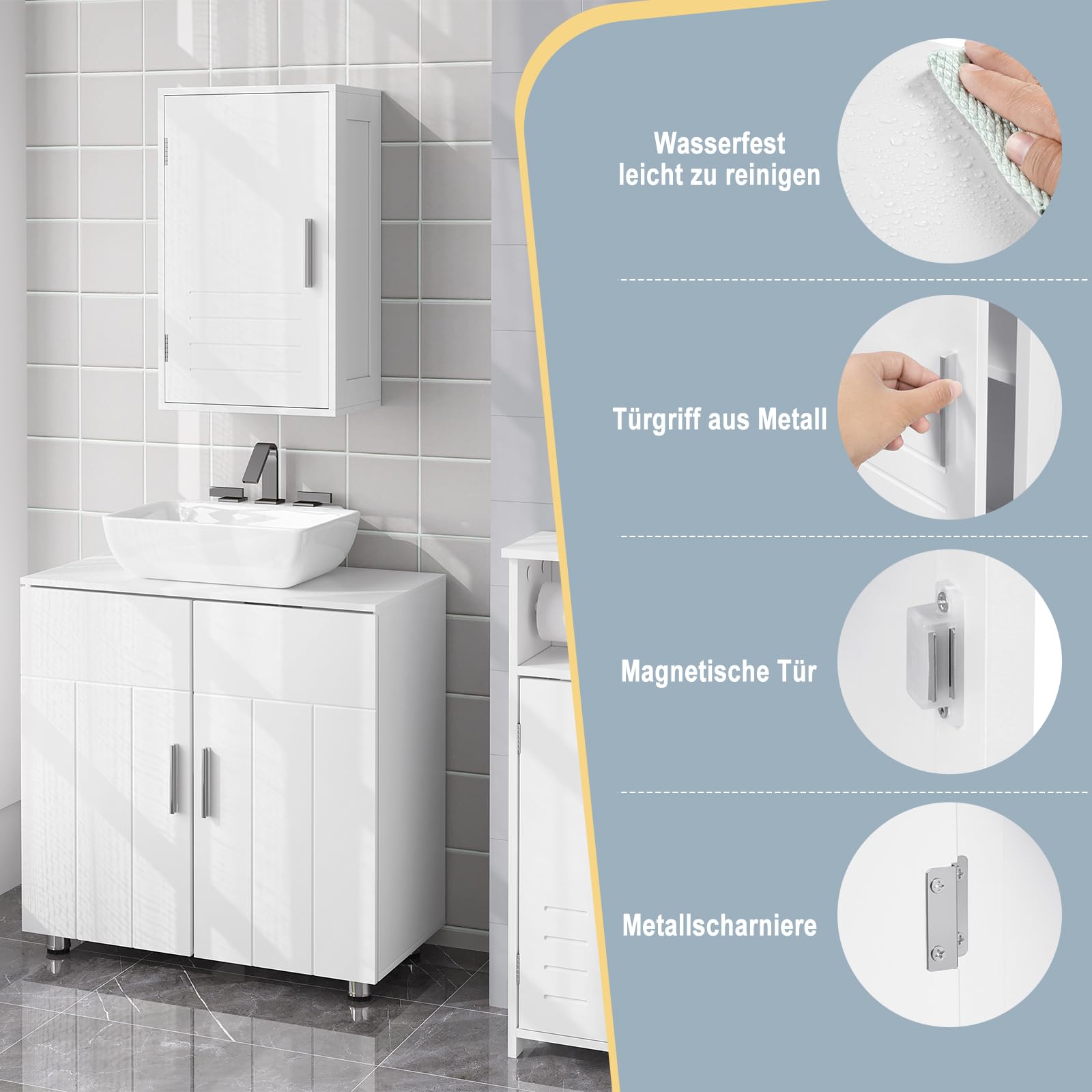 EUGAD Armoire Murale Salle de Bain, Armoire de Toilette, avec 1 Porte, Étagère Réglable, en MDF, Blanc, 30x18,5x50 cm