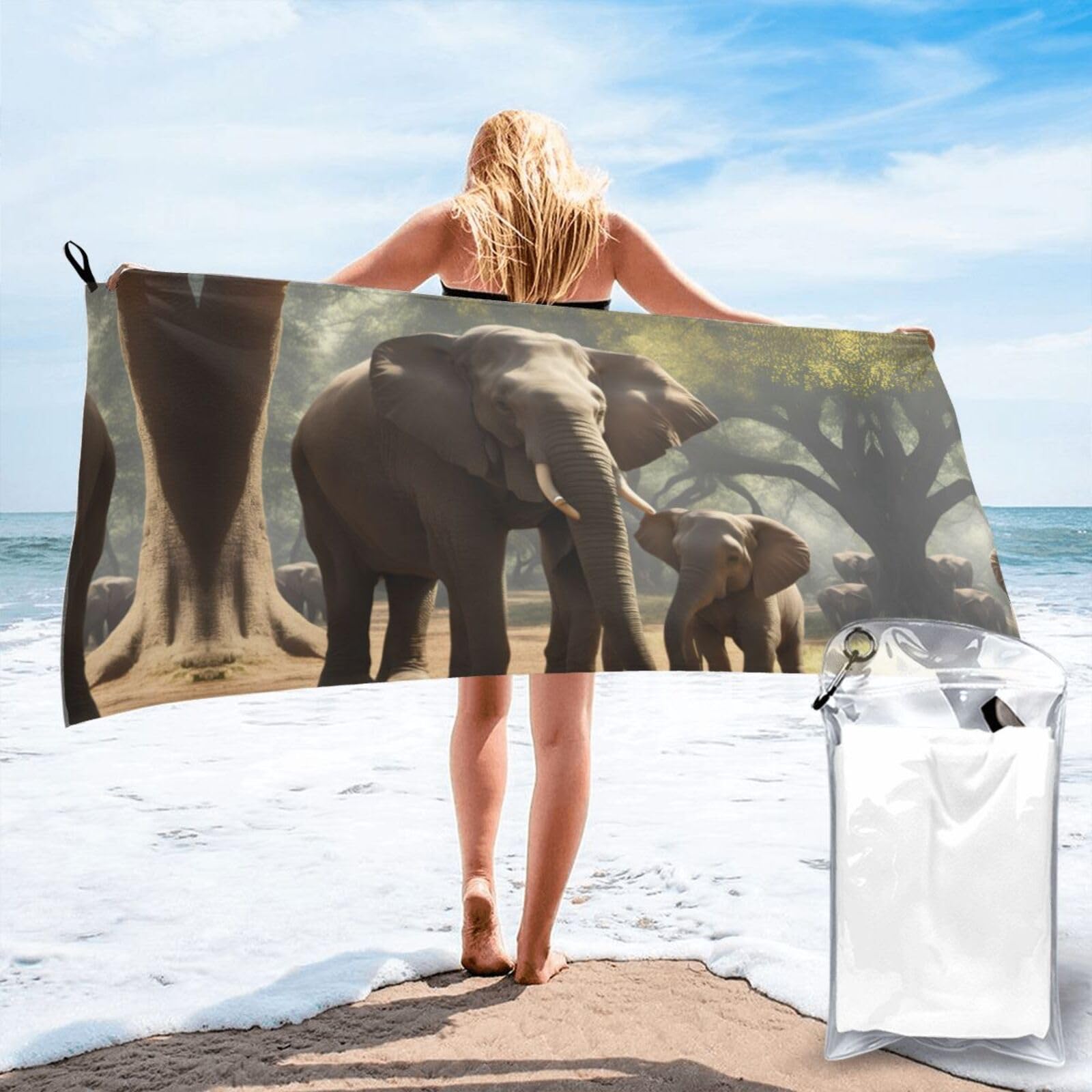DIEzig Elephant Print Beach Towel Fast Dry Thin For Holiday Vacation Cruise Gym Swimmers