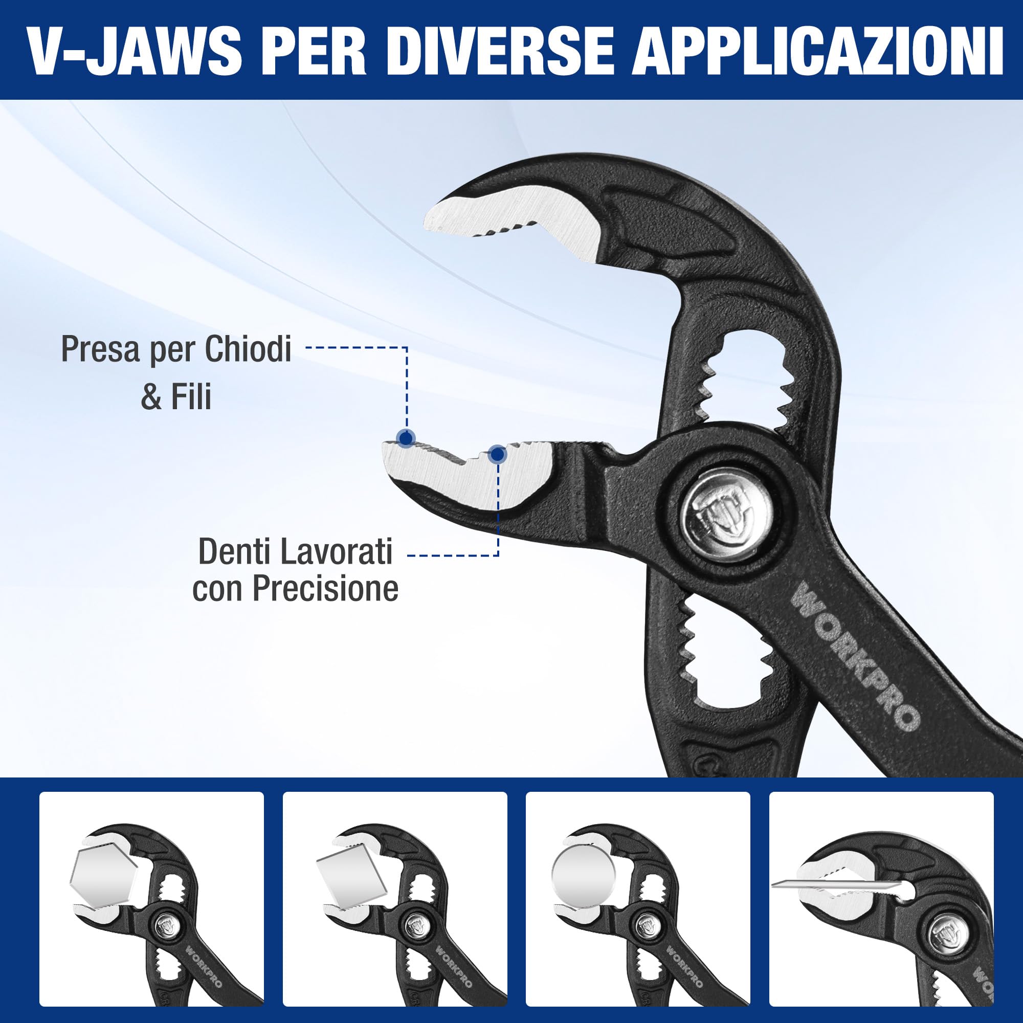 WORKPRO Pinza Regolabile da 12,7 cm, con Ganascia a V, Pinza per Pompa dell’Acqua con Apertura da 25 mm, Blocco Rapido per Riparazioni Domestiche e Industriali