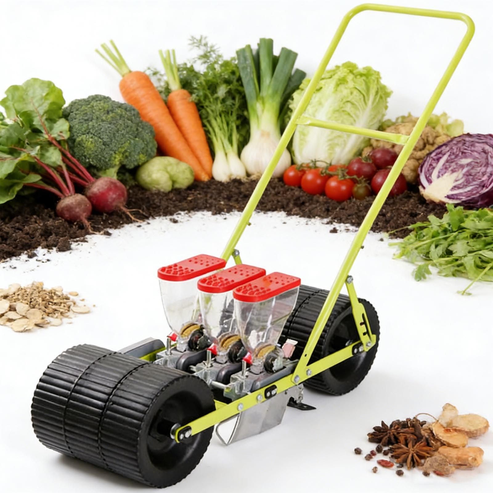 Sembradora de jardín manual portátil con 3 filas de precisión para plantar verduras y hierbas