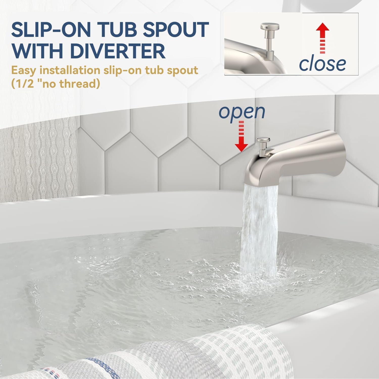 ELLO&ALLO Brushed Nickel Shower Faucet Set with Tub Spout, Single Handle Tub and Shower Faucet Combo Set (Valve Included)