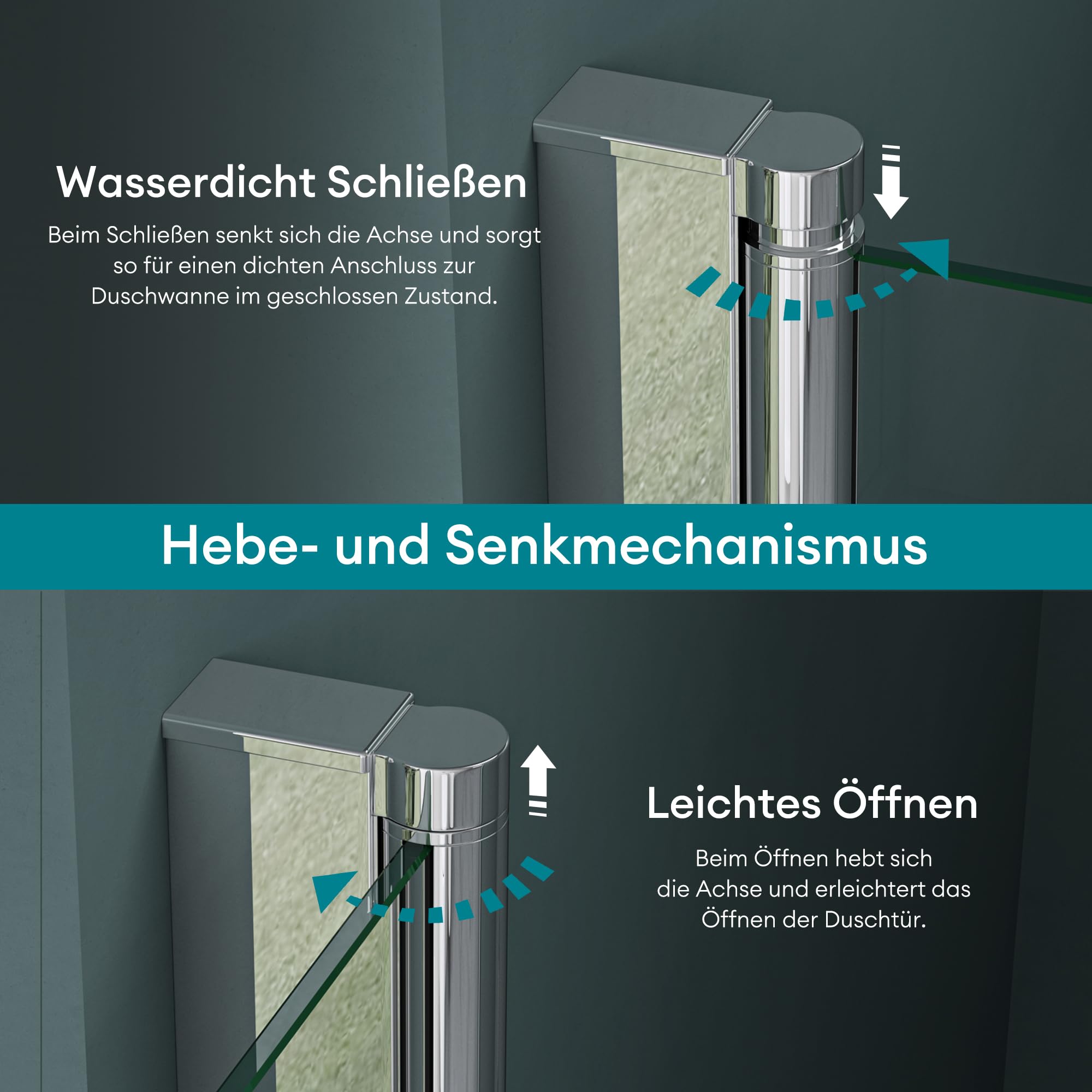 Mai & Mai Duschtür Drehtür Schwingtür 90x195cm Nischentür Dusche Klarglas