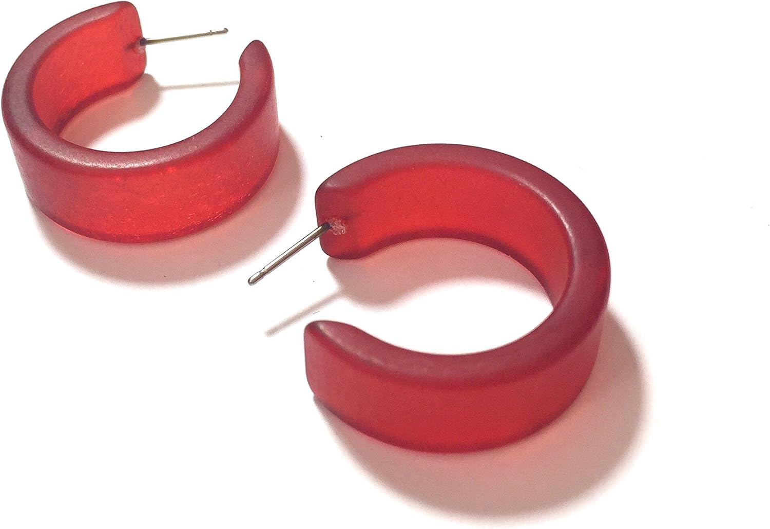 Cherry Red Frosted Lucite Wide Classic Hoop Earrings - WDCL-RD-1