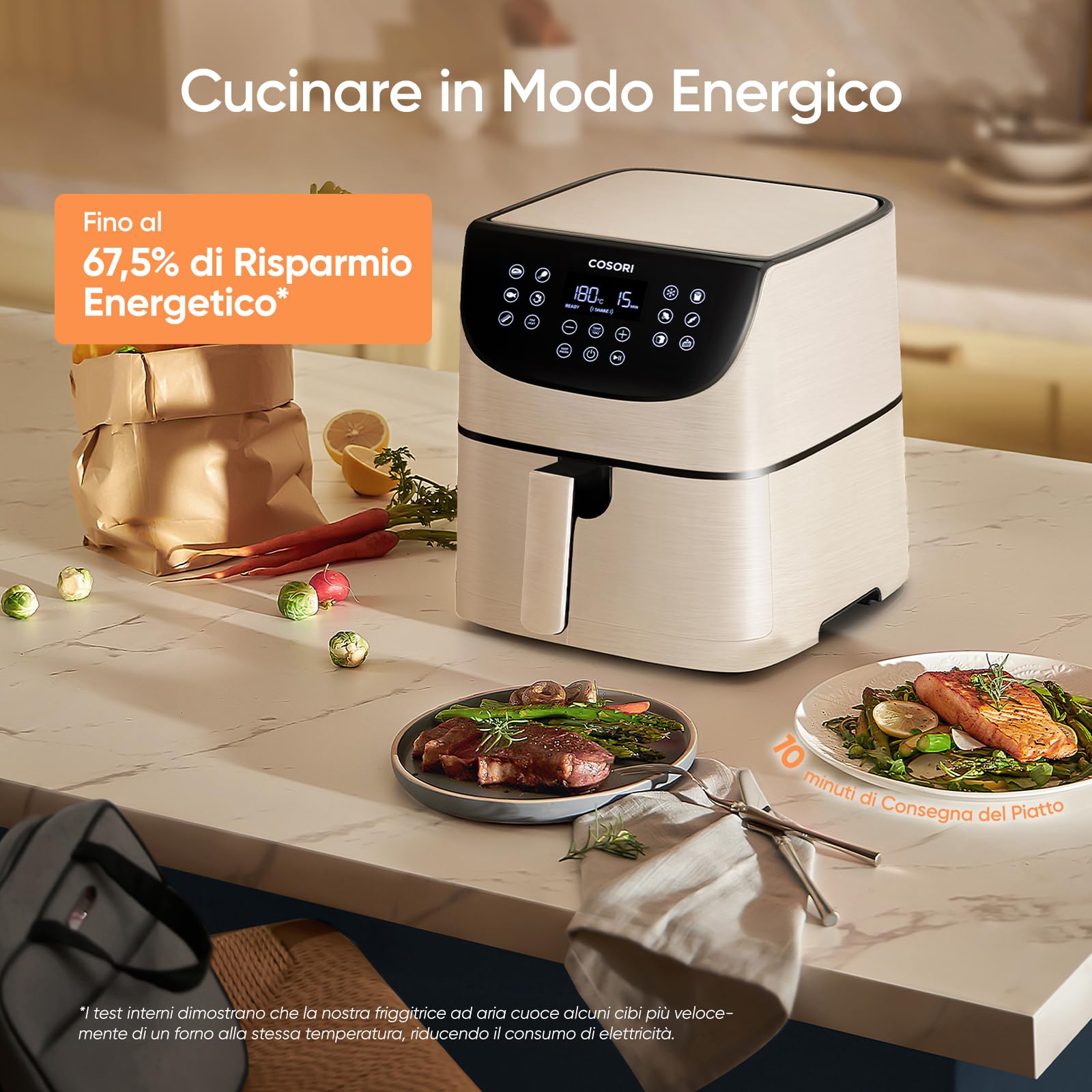 COSORI Friggitrice ad Aria 5,7 Litri, Air Fryer, 13 Funzioni, 97% Meno Olio, 67.5% di Risparmio Energetico, 75-205°C, 40 Ricette Italiane, Display Digitale, Lavabile in Lavastoviglie, 1700W, Bianco