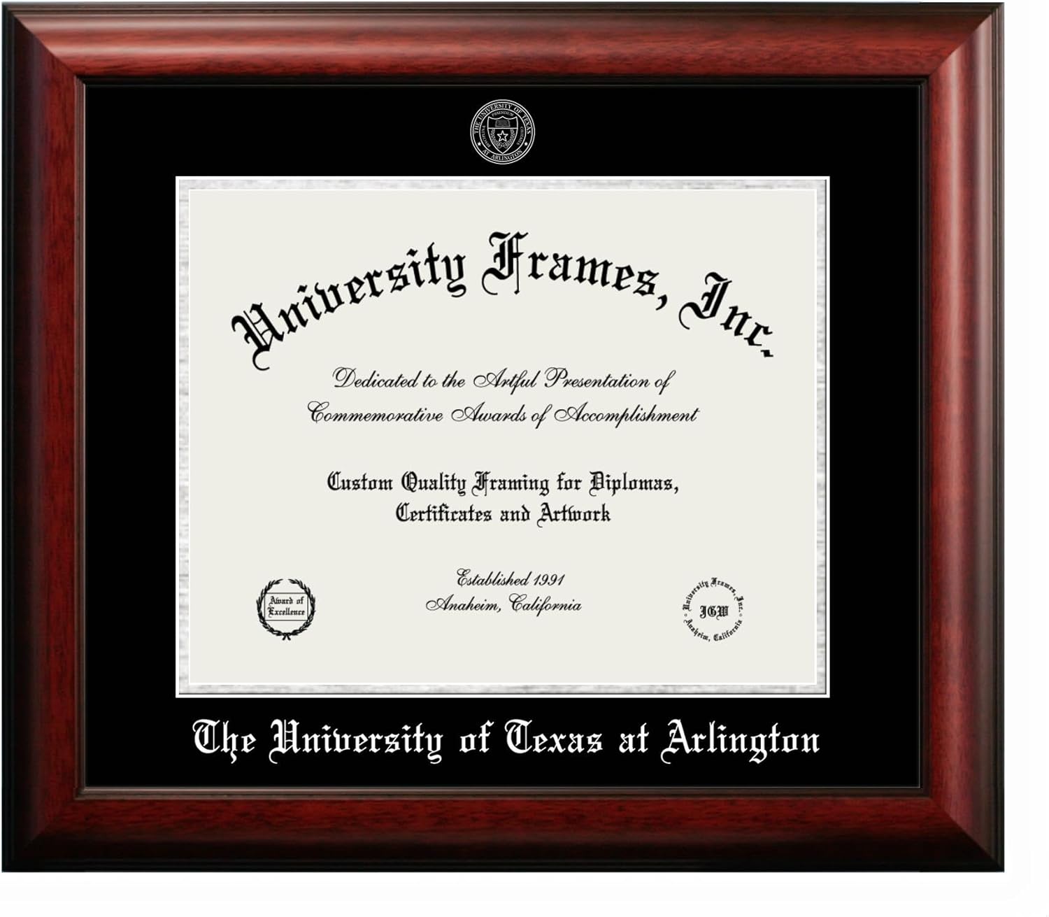 Campus Images University of Texas at Arlington Diploma Frame – 11 x 14 Satin Mahogany with Silver Embossed Seal – Officially Licensed Graduation Certificate Frame