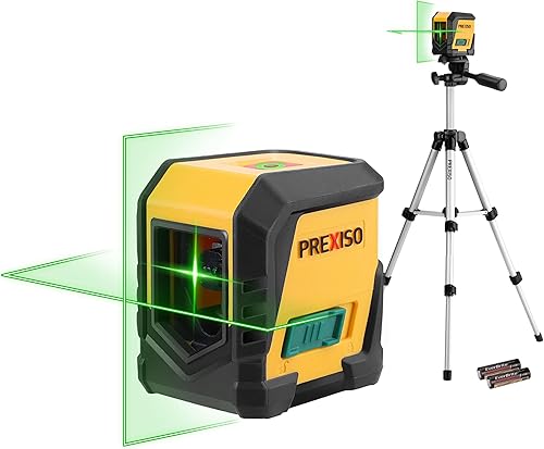 PREXISO Nivel láser con trípode, nivel láser de línea cruzada autonivelante de 65 pies, herramienta niveladora de línea verde para colgar imágenes,