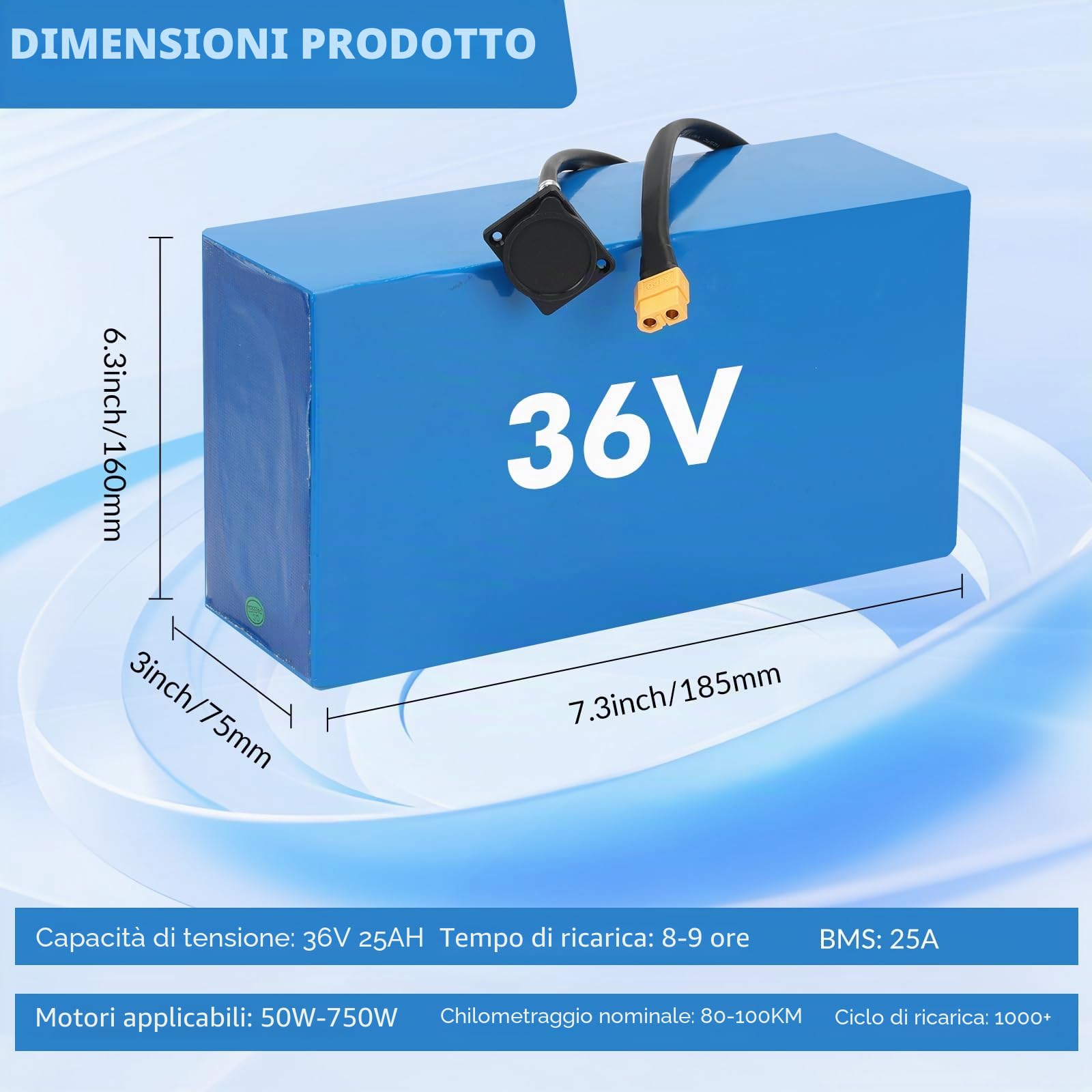 36V 25AH Batteria per Bicicletta Elettrica con Caricatore Rapido da 3A, Pacchetto Batteria PVC Impermeabile Agli Ioni di Litio ad AltaCapacità per Go-kart, Scooter, E-bike, Moto