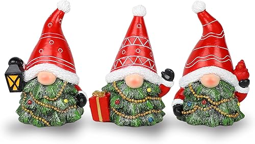 MorTime Juego de 3 gnomos de Navidad, decoración de mesa, gnomo de resina con caja de regalo, centros de mesa de árbol de Navidad para escritorio,