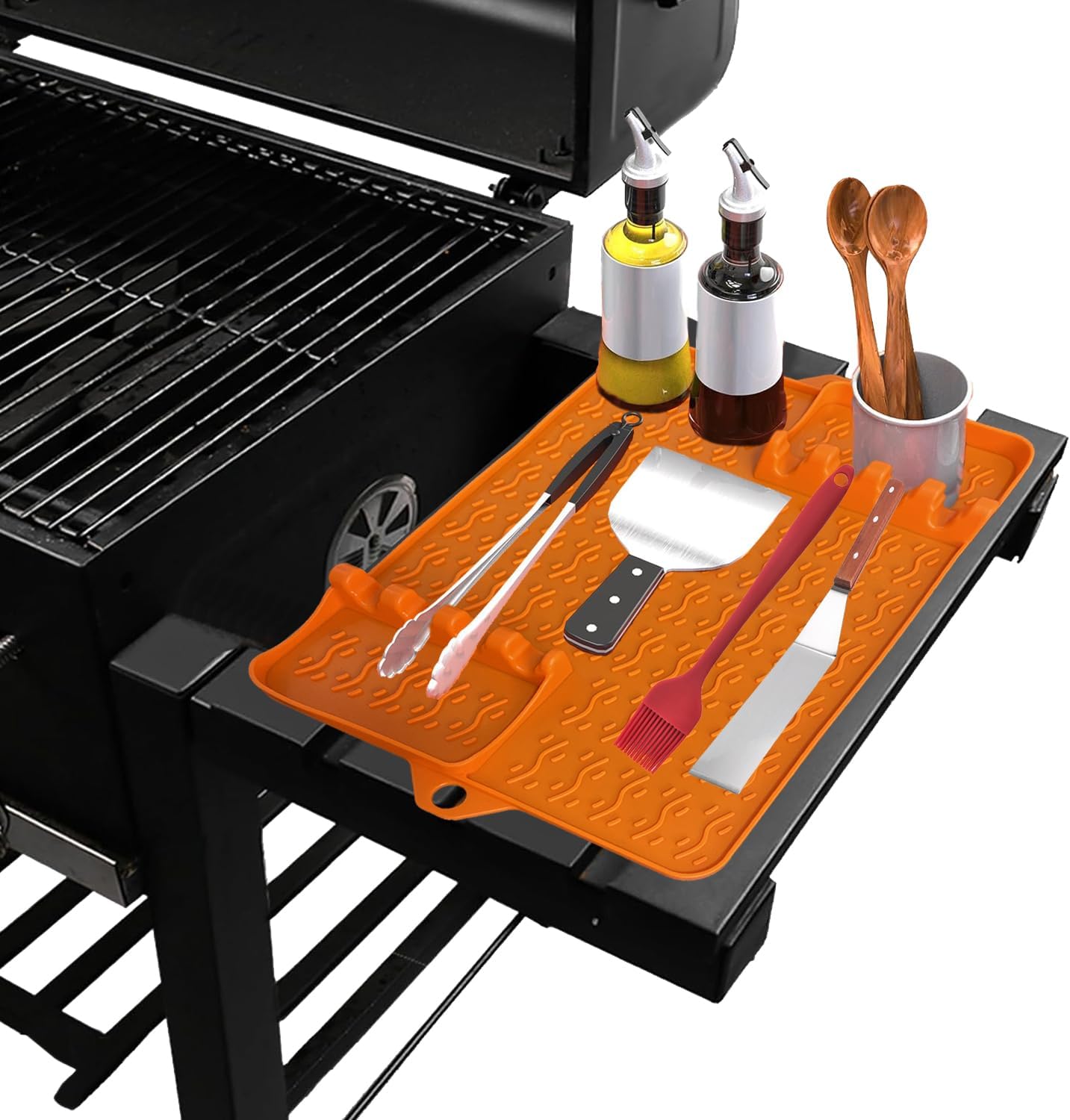 Silicone Griddle Tools Mat for Blackstone, BBQ Grill Tool Rest, Heat Resistant Spatula Mat, Blackstone Griddle Accessories, Silicone Outdoor Grill Pad for Kitchen, Countertop & Cooking（Orange1）