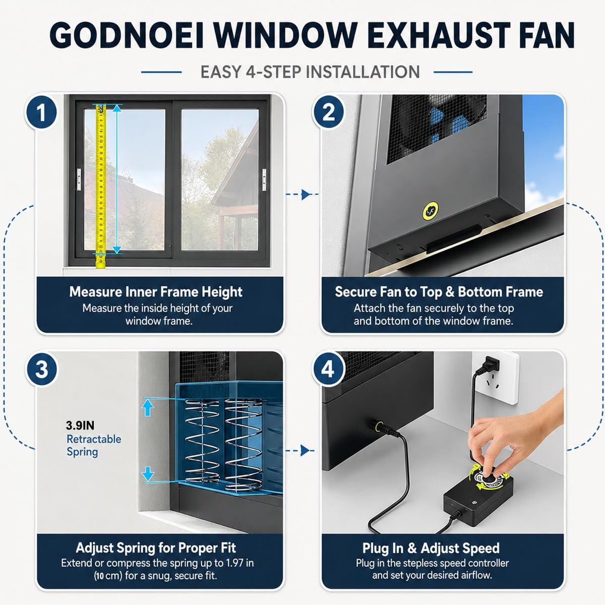Genérico Extractor de ventana para ventanas correderas, ventilador vertical con velocidad regulable e instalación sin herramientas para cocina, baño, oficina y ático