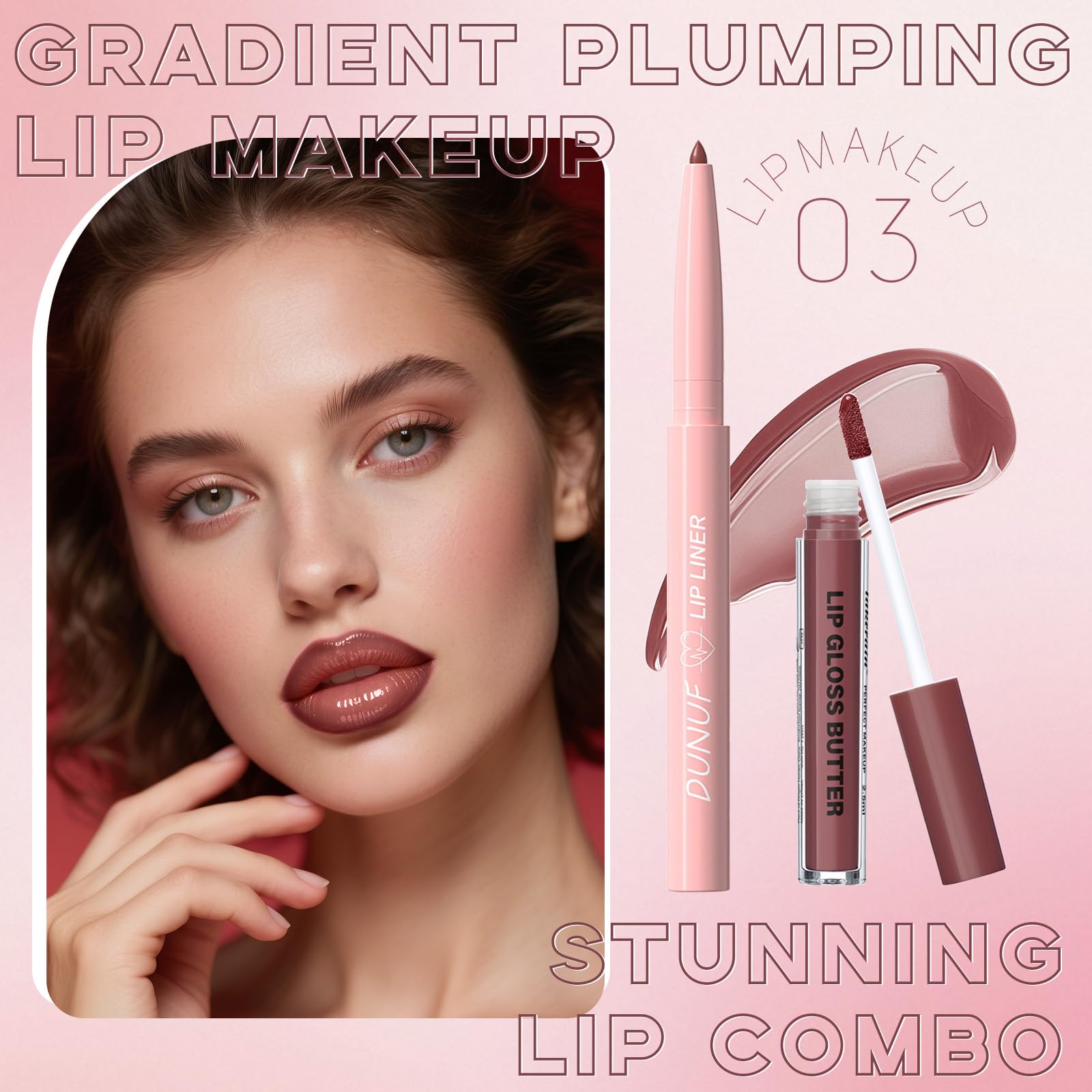 Prreal 2PCS Brown Lip Liner and Butter Lip Gloss Set,Matte Lip Liner with Moisturizing Lip Gloss Oil - Image 2