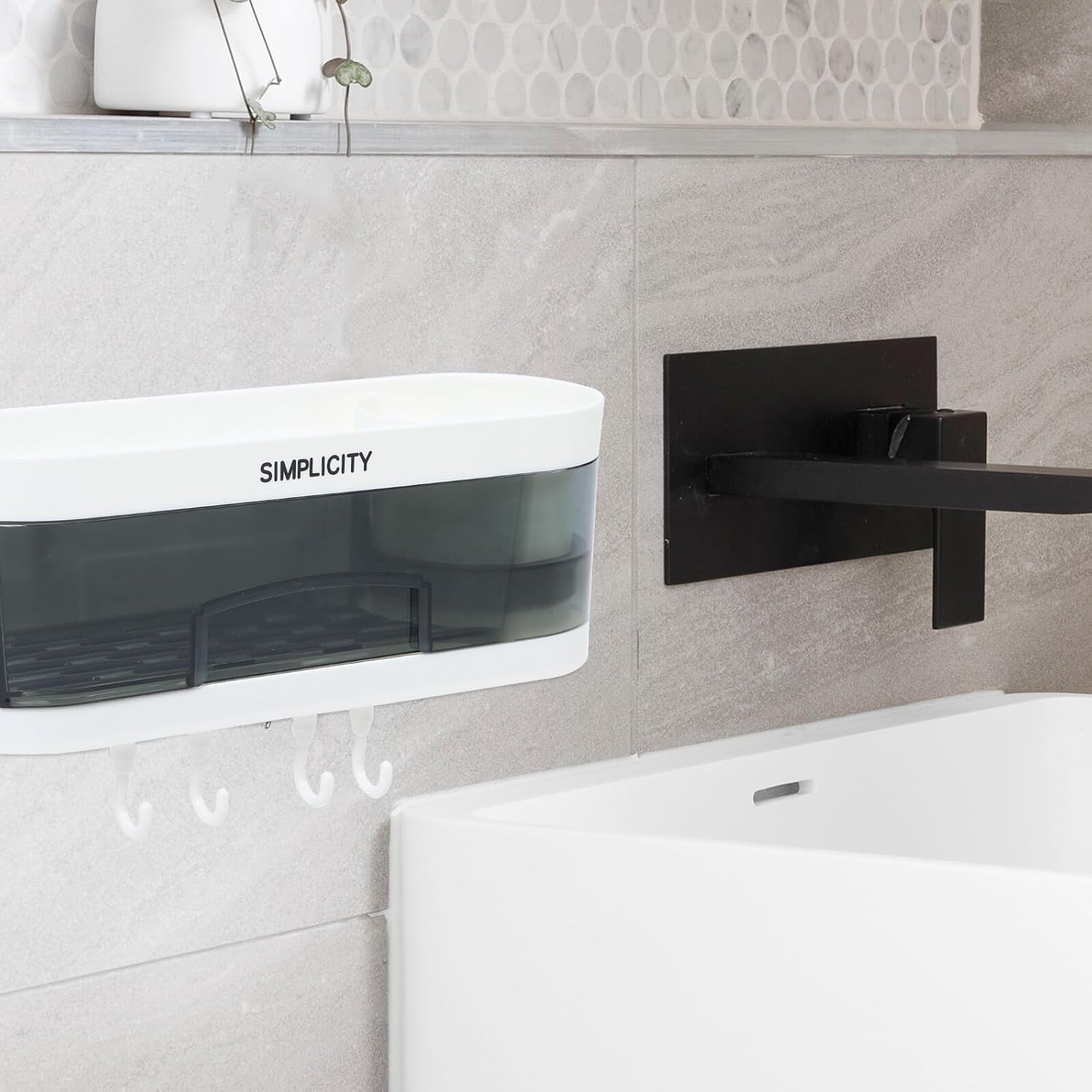 VANZACK Wall Mounted Plastic Storage Rack, No Drilling Bathroom Shelf Organizer with Hooks, Multipurpose Floating Wall Shelves for Kitchen and Bathroom Storage Random Color