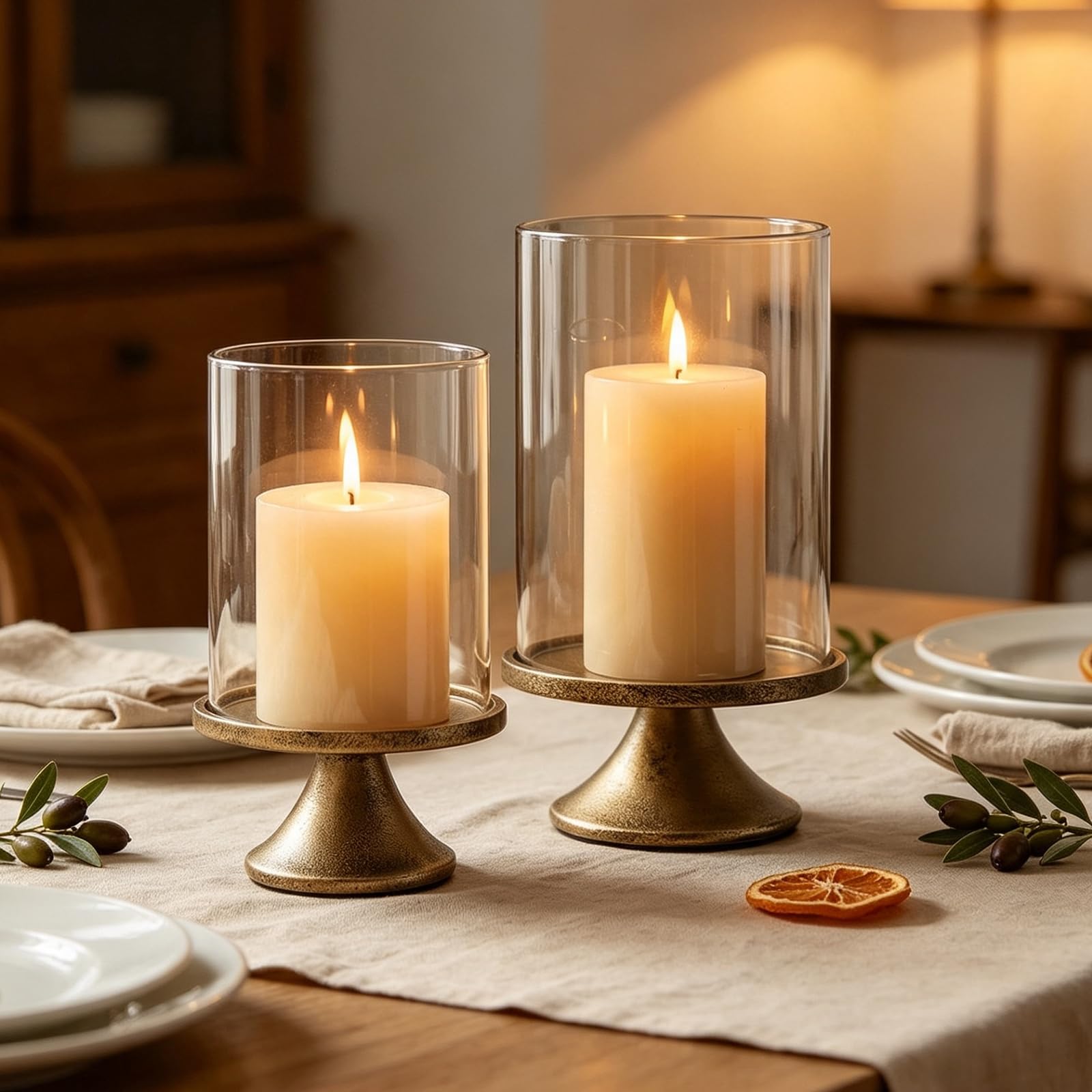 Vintage Glass Hurricane Candle Holders