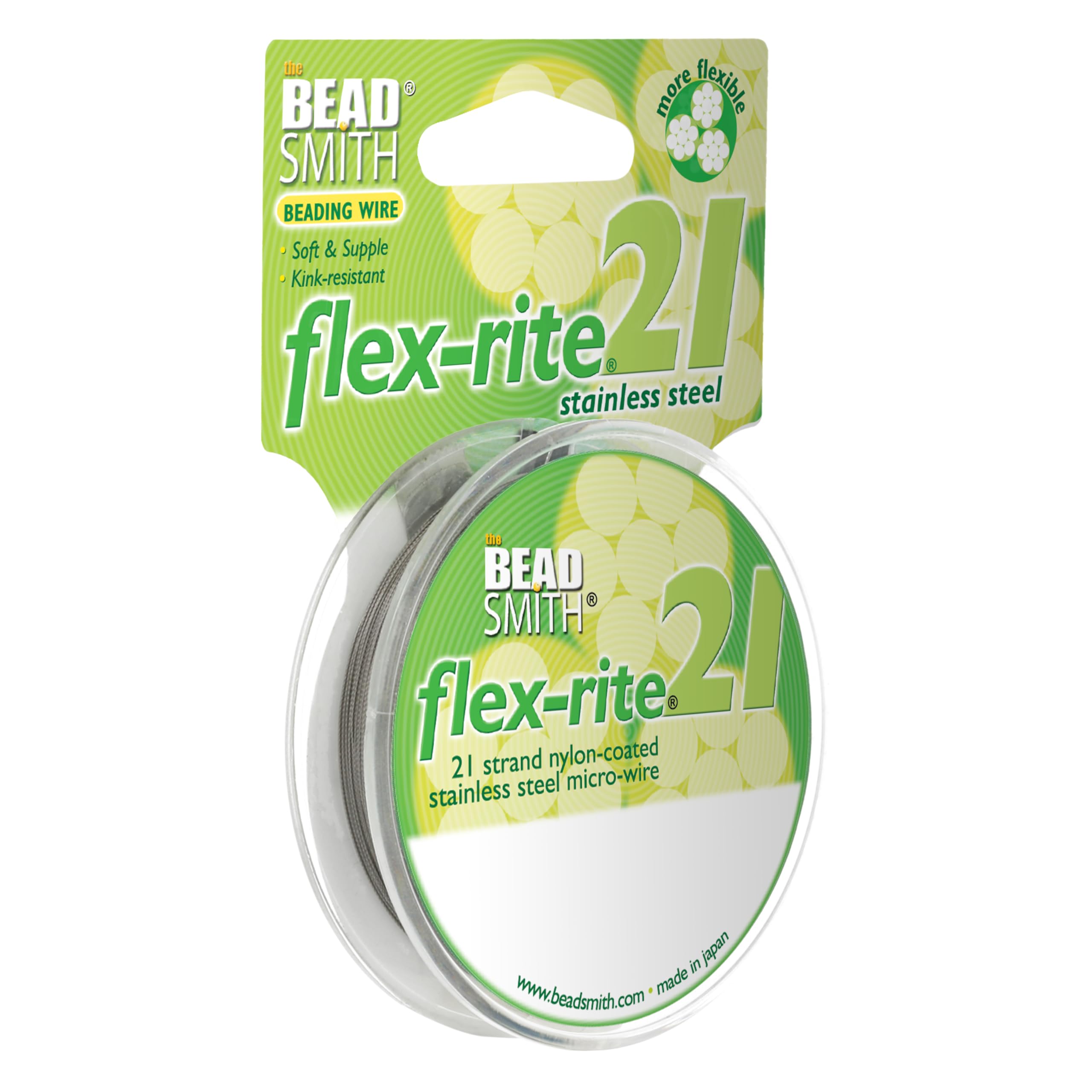 The Beadsmith Alambre para bisutería Flex-Rite - Alambre de acero inoxidable recubierto de nailon de 21 hebras, 0,012" (0,30 mm) de diámetro, transparente, carrete de 100 pies.