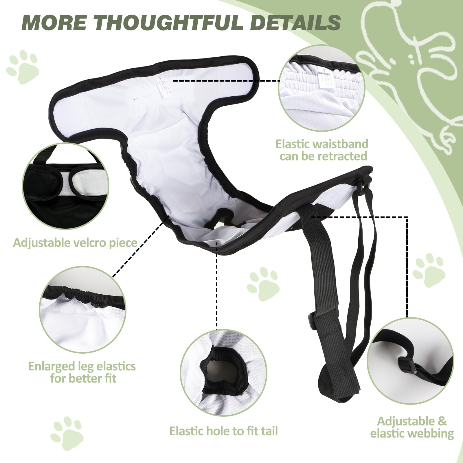Hisprout 3-Pack Female Dog Diaper with Suspender Reusable Washable Breathable Durable Doggie Pants for Heat Season Period Incontinence(M,Black) - Image 2