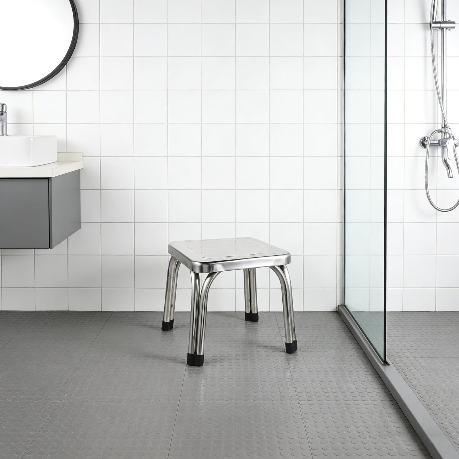 ibasenice Taburete de Ducha de Acero Inoxidable Resistente al Agua, Antideslizante, 22 Cm Grosor, Banco Compacto para Baño y Hogar, Asiento Seguro para Personas Mayores y Uso en Ducha