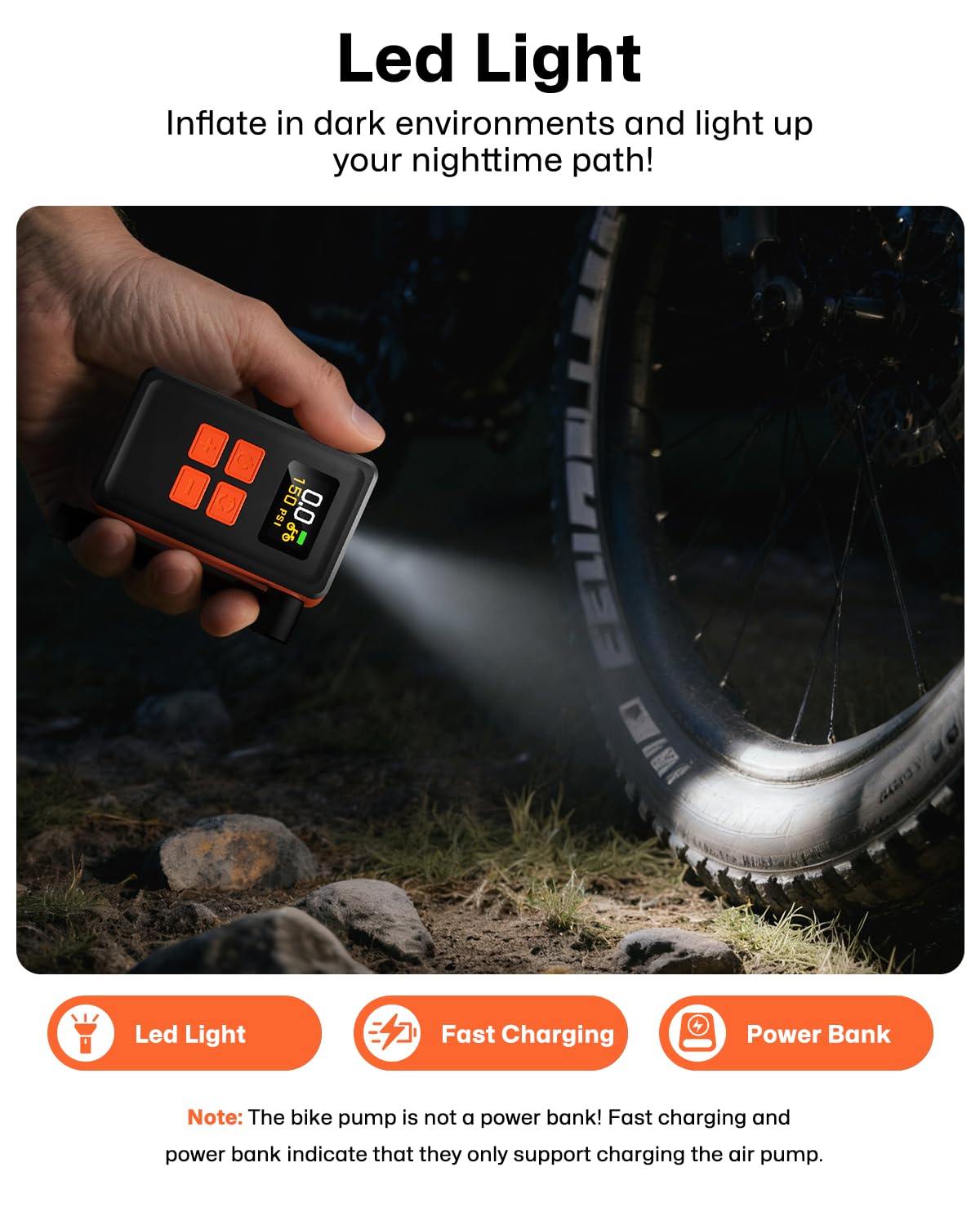 MCY Portable and Mini Bike Pump with Guage,20s Fast Inflate Electric Bike Tire Pump with 150PSI,Bicycle Pump with Presta,Schrader Valve,Auto Stop,Clear Pressure Display,Motorcycle,Ball,Swimming Ring