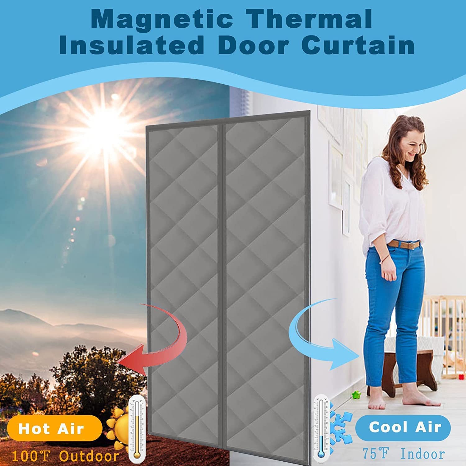 Tenda termica magnetica per porte, tenda termica contro freddo e calore, protezione dal freddo, protezione dal freddo, protezione per la privacy, isolamento acustico, impermeabile, antivento