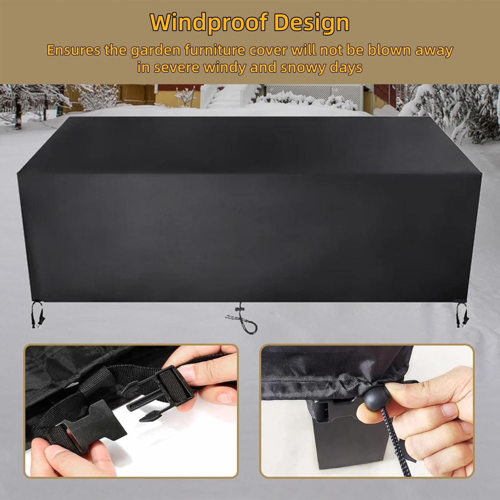 Funda Protectora Muebles Jardin 230 x 340 x 230 cm Resistente Al Viento, Anti-UV, Antipolvo, Fundas Mesa y Sillas Jardin, para Muebles de Exterior Sillas Mesas, Negro