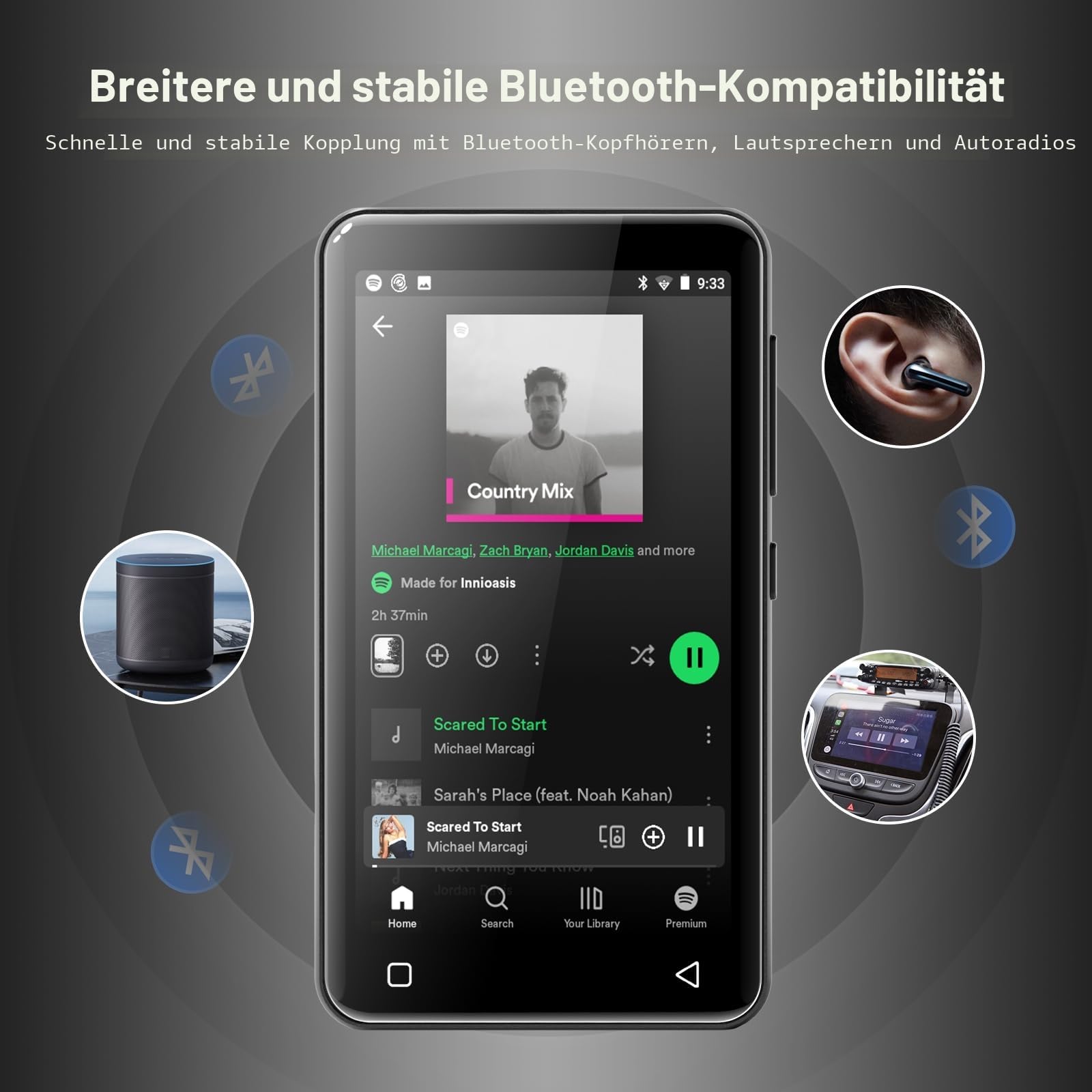 innioasis 80 GB MP3-Player mit Bluetooth und WLAN, MP3-Player, Amazon-Musik, hörbar, Apple Music, 4 Zoll Touchscreen, Android-Streaming, MP3, MP4-Player für Kinder (schwarz)