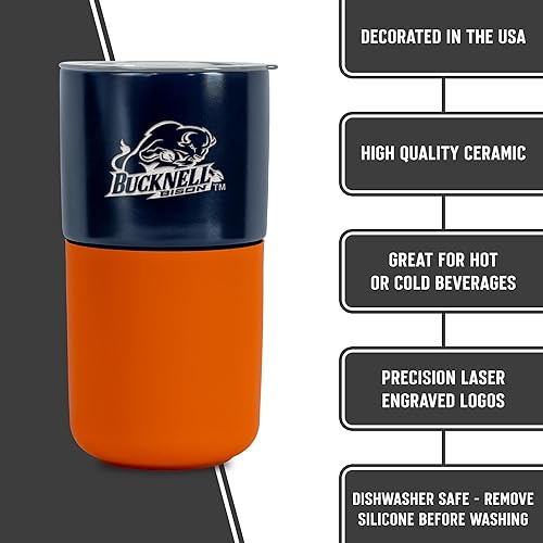 Miniatura 523 de Rico Industries NCAA Miami of Ohio Redhawks - Vaso de cerámica de 16 onzas con agarre de silicona, grabado láser profundo, diseño de color negro