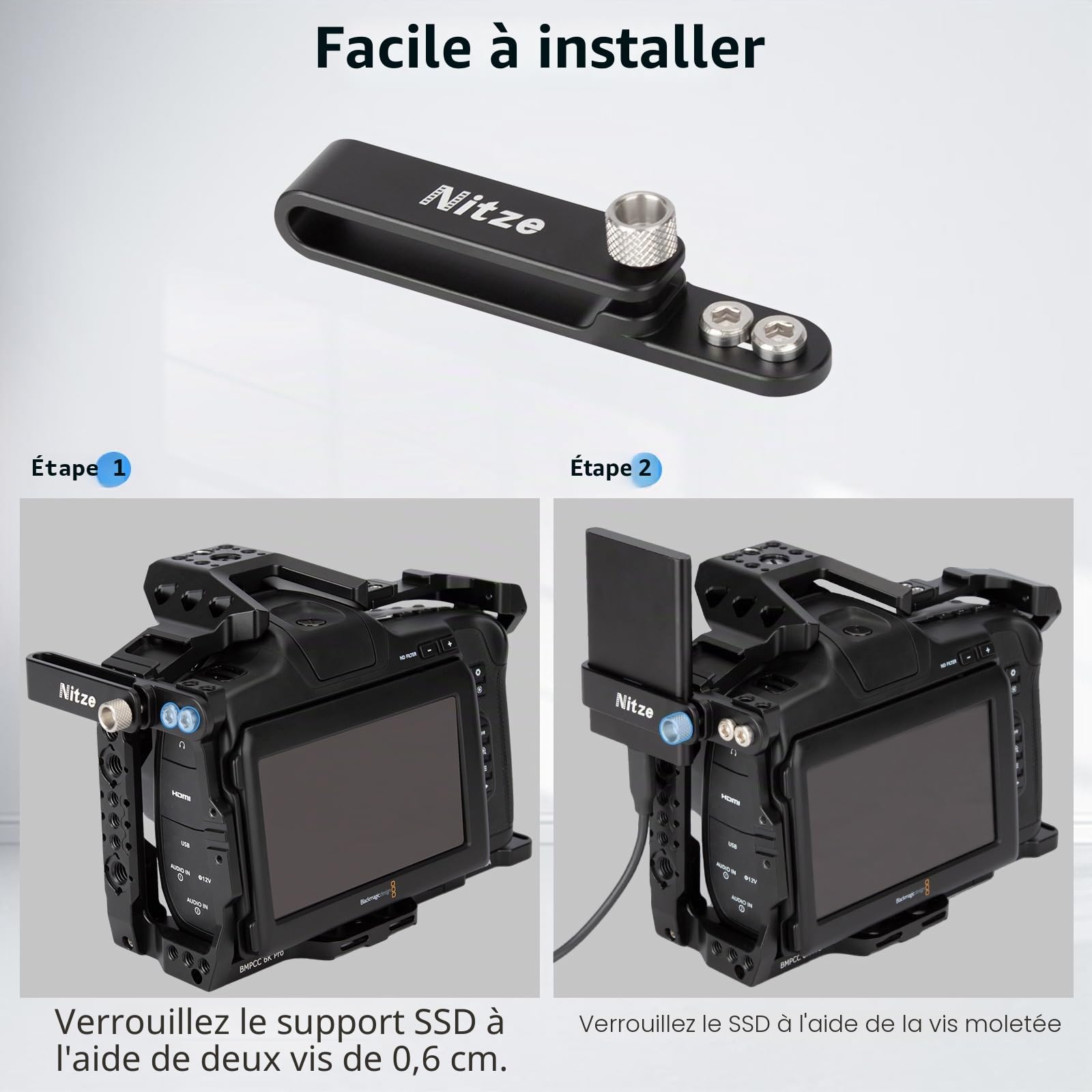 Nitze T7 SSD Support de Montage Compatible avec Samsung T7, Support SSD en Alliage d'Aluminium Compatible avec Cage d'Appareil Photo - N42-T7