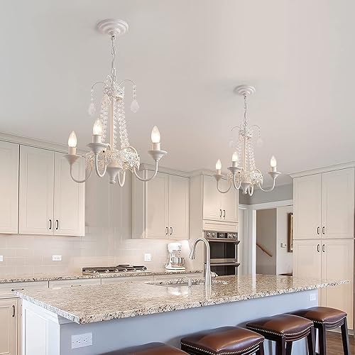 Miniatura 2 de KAERDI K9 - Mini candelabro de cristal con 4 luces lámpara colgante ajustable de metal blanco para comedor sala de estar dormitorio habitación de