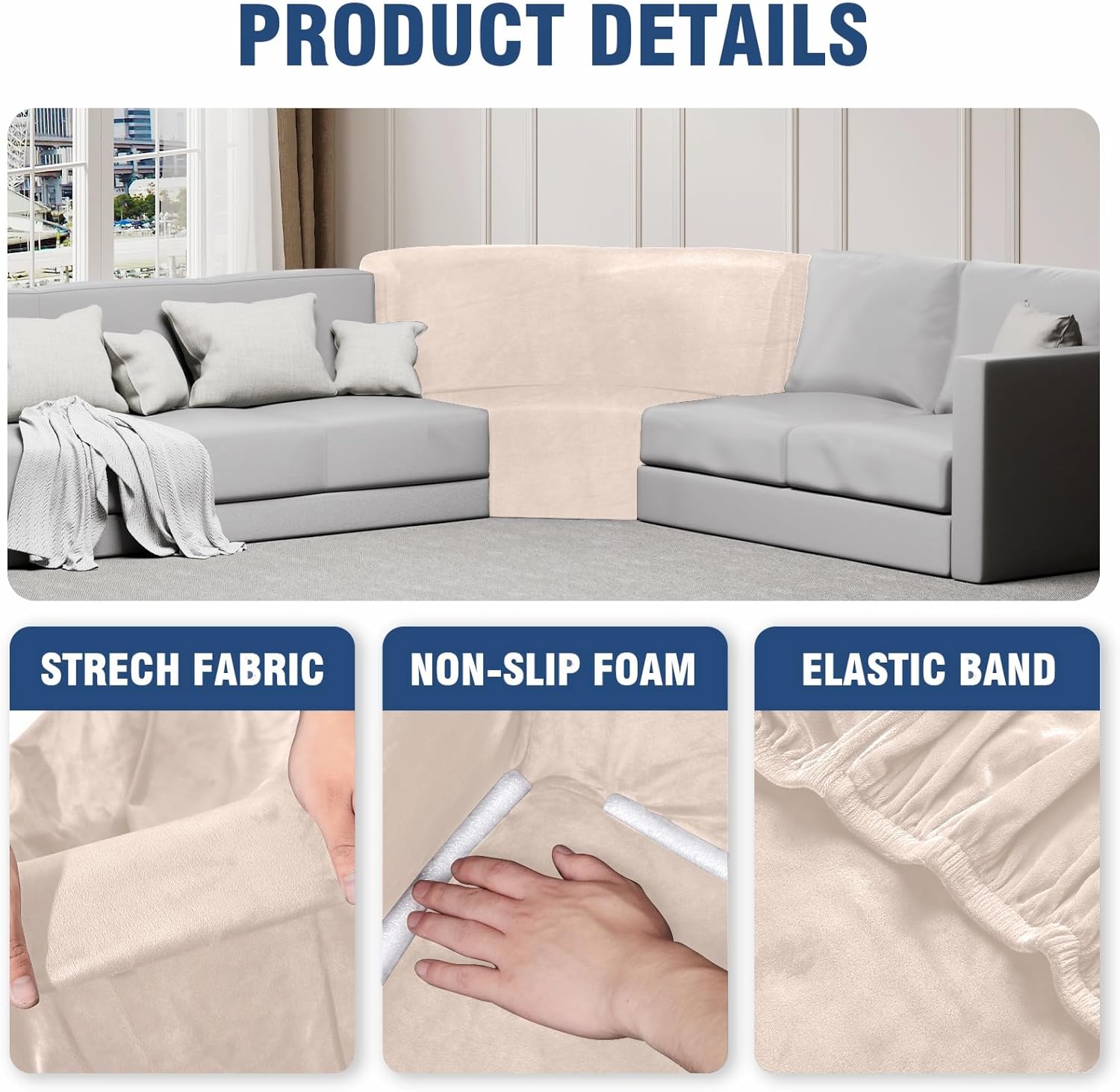 Corner Couch Cover, Stretch Velvet Corner Sofa Cover for L Shape Sectional Recliner Couch Reclining Sofa Additional Seat, Furniture Protector Slipcover with Elastic Bottom