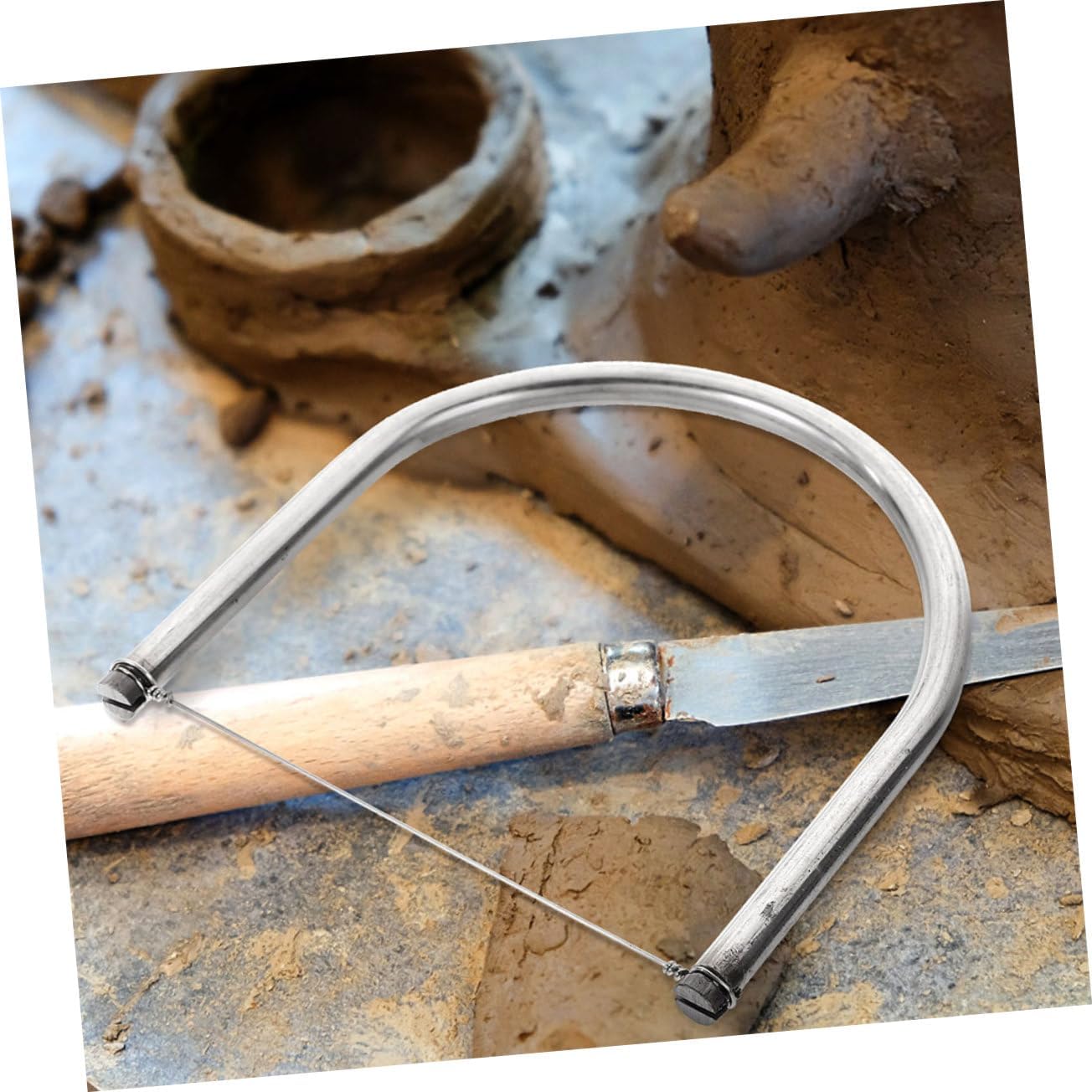 STOBOK 4sets Pottery Clay Bow Pottery Clay Cutting Tool Metal Mud Cutting Tool Ceramic Sculpting Cutting Tool Clay Cutters for DIY Pottery Wire DIY Clay Cutters Silver Stainless 2pcs*4