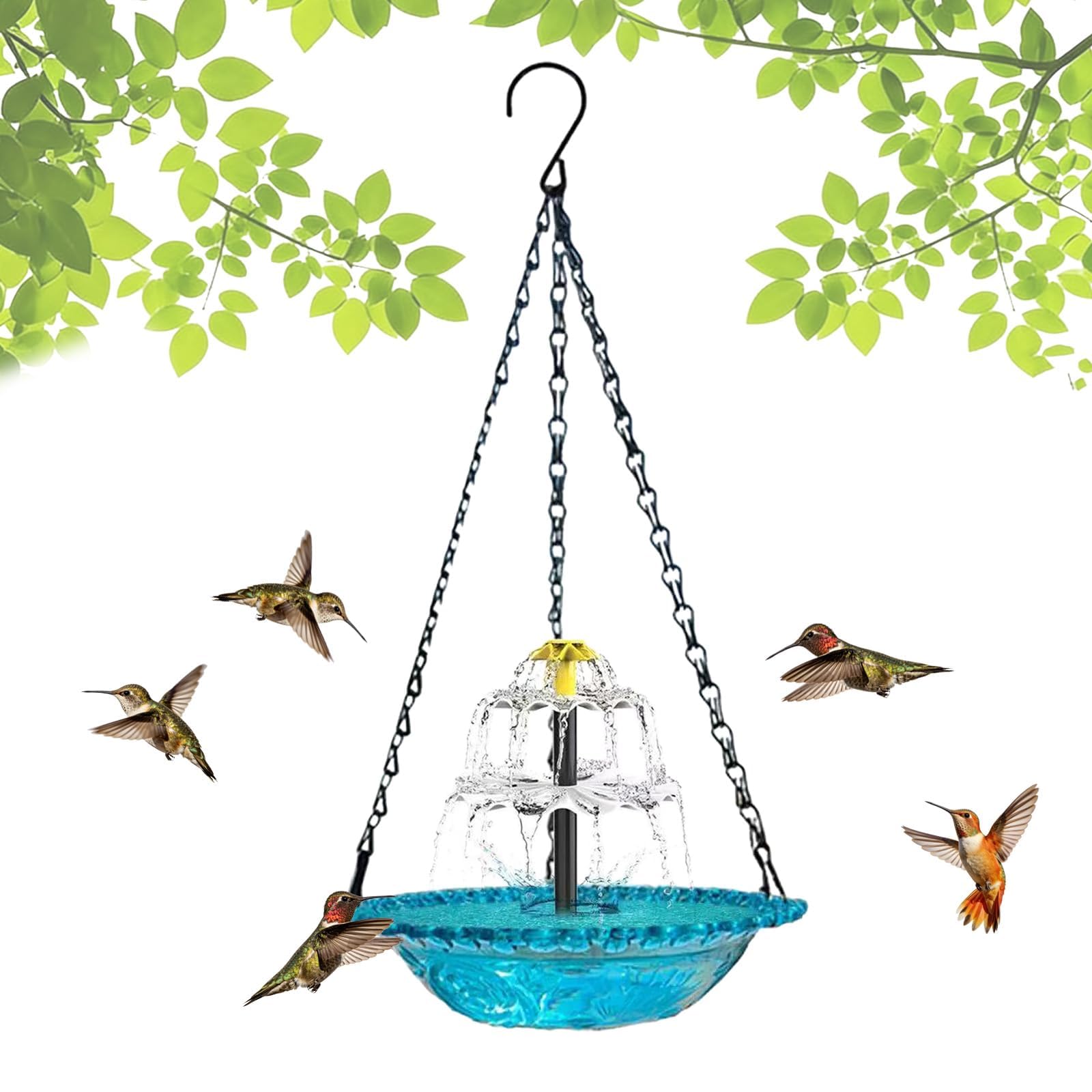 Bain d'oiseaux Abreuvoir Exterieur,Fontaine Solaire pour Jardin Oiseaux,Mangeoire Oiseaux Décoration,Bains pour Oiseaux Sauvages,Décor Suspendu pour Jardin Et Balcon Attirant Les Colibris(Bleu)
