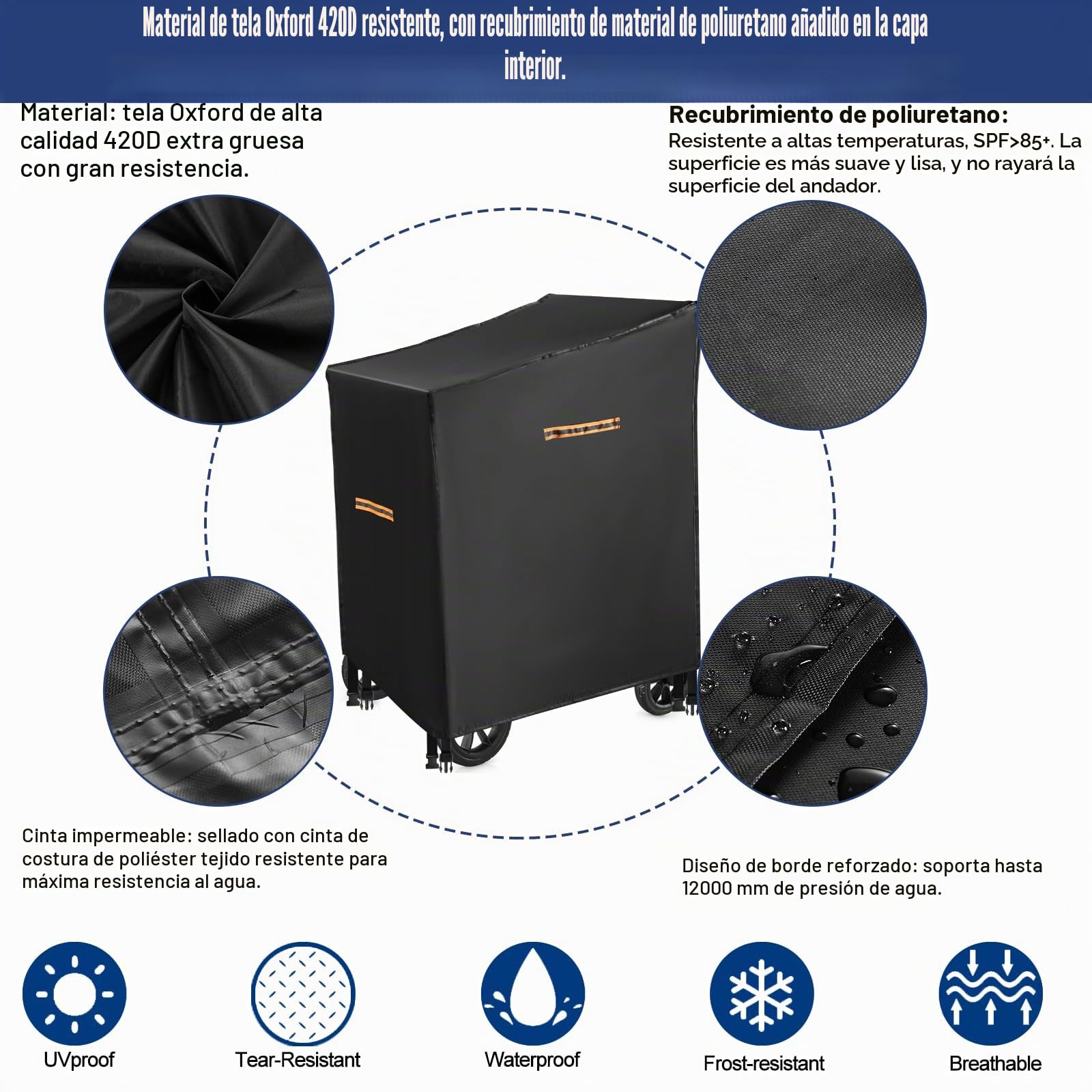 Funda protectora universal para andador de andador 420D, resistente al agua, con 4 bandas reflectantes, 4 hebillas, ranuras de ventilación
