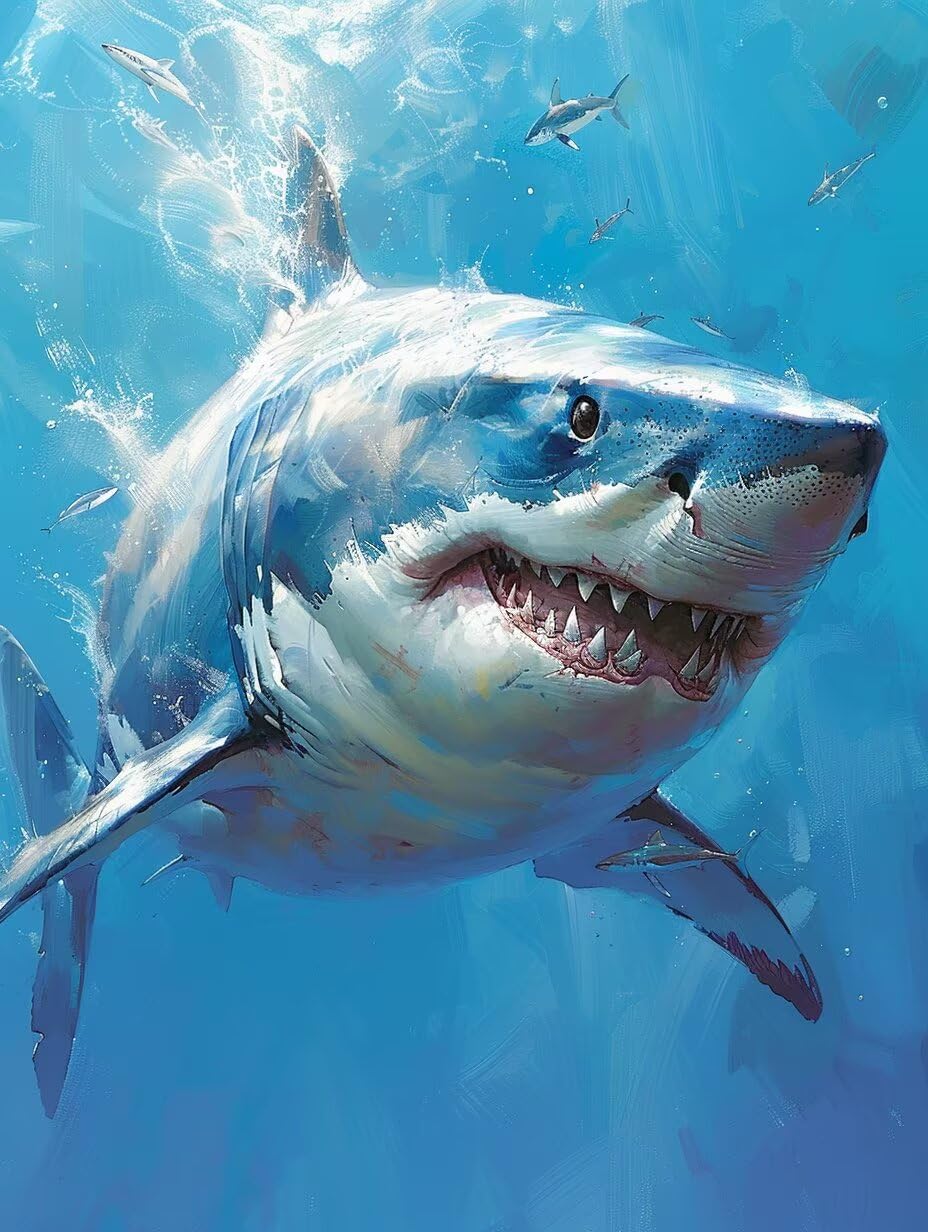 波とサメの油絵 波とサメの油絵 美術品・アンティーク・コレクション