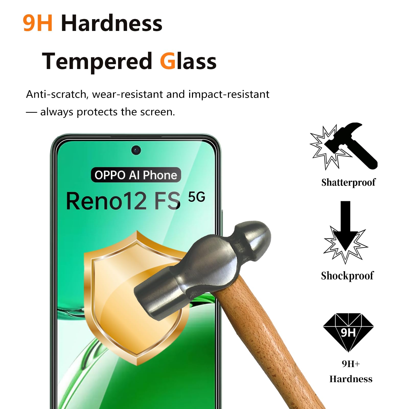 3+3 Pezzi Vetro Temperato Per OPPO Reno 12F / Reno 12 FS 5G, Durezza 9H, Protezione Fotocamera, Installazione Facile, Trasparente - 3