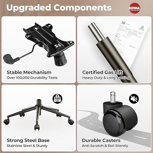 Miniatura 7 de ovios Silla ergonómica de oficina en casa, sillas modernas de piel sintética de mediados de siglo con reposabrazos acolchados, cómodo sillón
