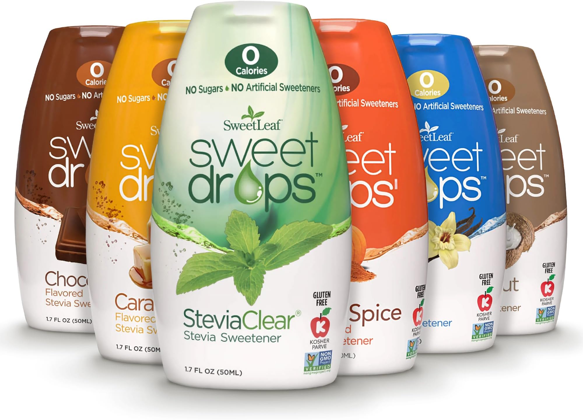 SweetLeaf Sweet Drops - Flavored Stevia Liquid Sweetener, Stevia Extract, Zero Calories, Gluten Free, Keto Friendly, Non GMO, Natural Flavor, Sugar Alternative - Variety Pack, 1.7 Fl Oz (Pack of 6)