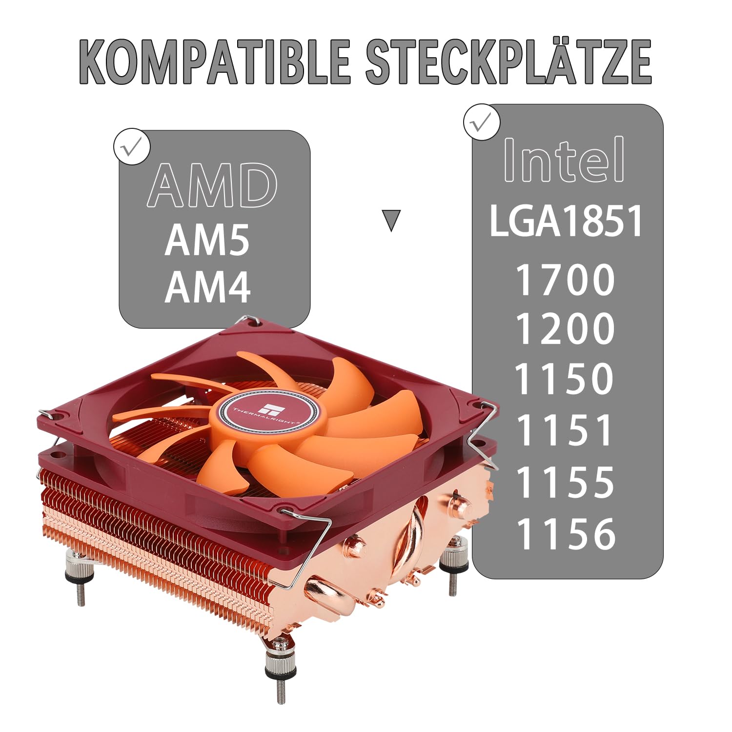 TR-Thermalright AXP90 X47 Full CPU Cooler-4 Heatpipes, silenzioso, 92 mm, a basso profilo, 2700 RPM, per AMD AM4/AM5, Intel LGA1851/1700/115x/1200, basso profilo ITX PC
