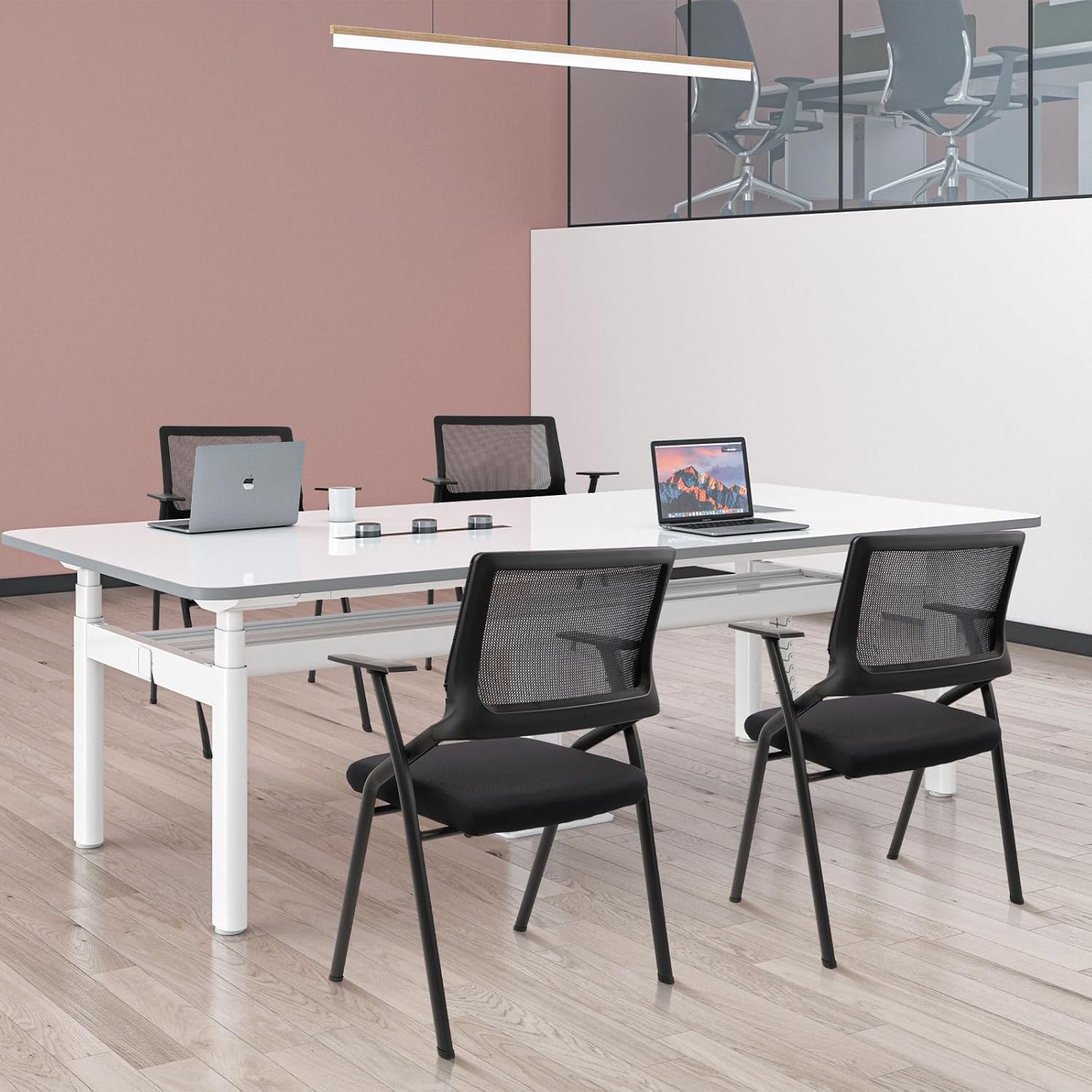 CLATINA Stackable & Foldable Office Chairs with Ergonomic Lumbar Support and Thickened Seat Cushion, Folding Mesh Fabric Reception Guest Chair for School Church Conference Waiting Room Black