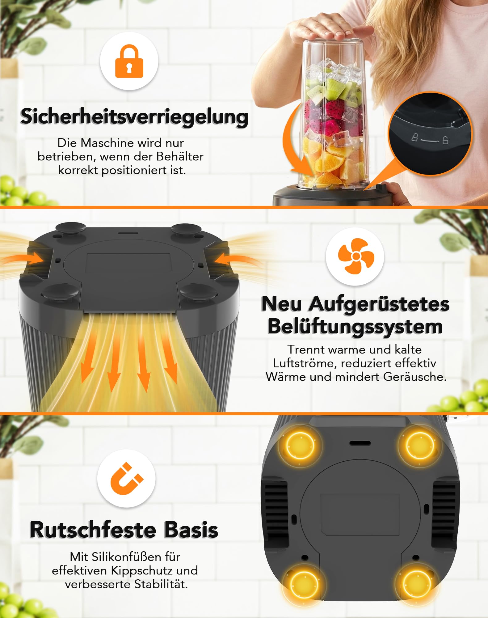 1000W Standmixer, Mixer, Glas 2-1 Mixer Smoothie Maker mit 1,5L Glaskrug und 600ml Reisebecher, Stufenlos Drehbare Drehregler, Selbstreinigung, für Ice-Crush-Funktion Shakes Gefrorene Getränke Saucen
