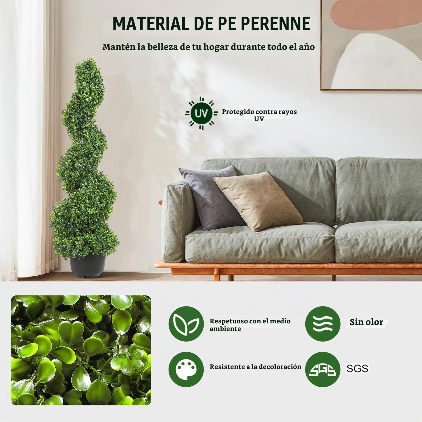 VEVOR Topiario de Boj Artificial 91 cm Espiral de Boj Artificial 2 Plantas Falsas de PE 10 Hojas Reemplazables con Maceta Inodoro para Decoración de Exteriores Interiores Jardín Terraza Balcón Entrada