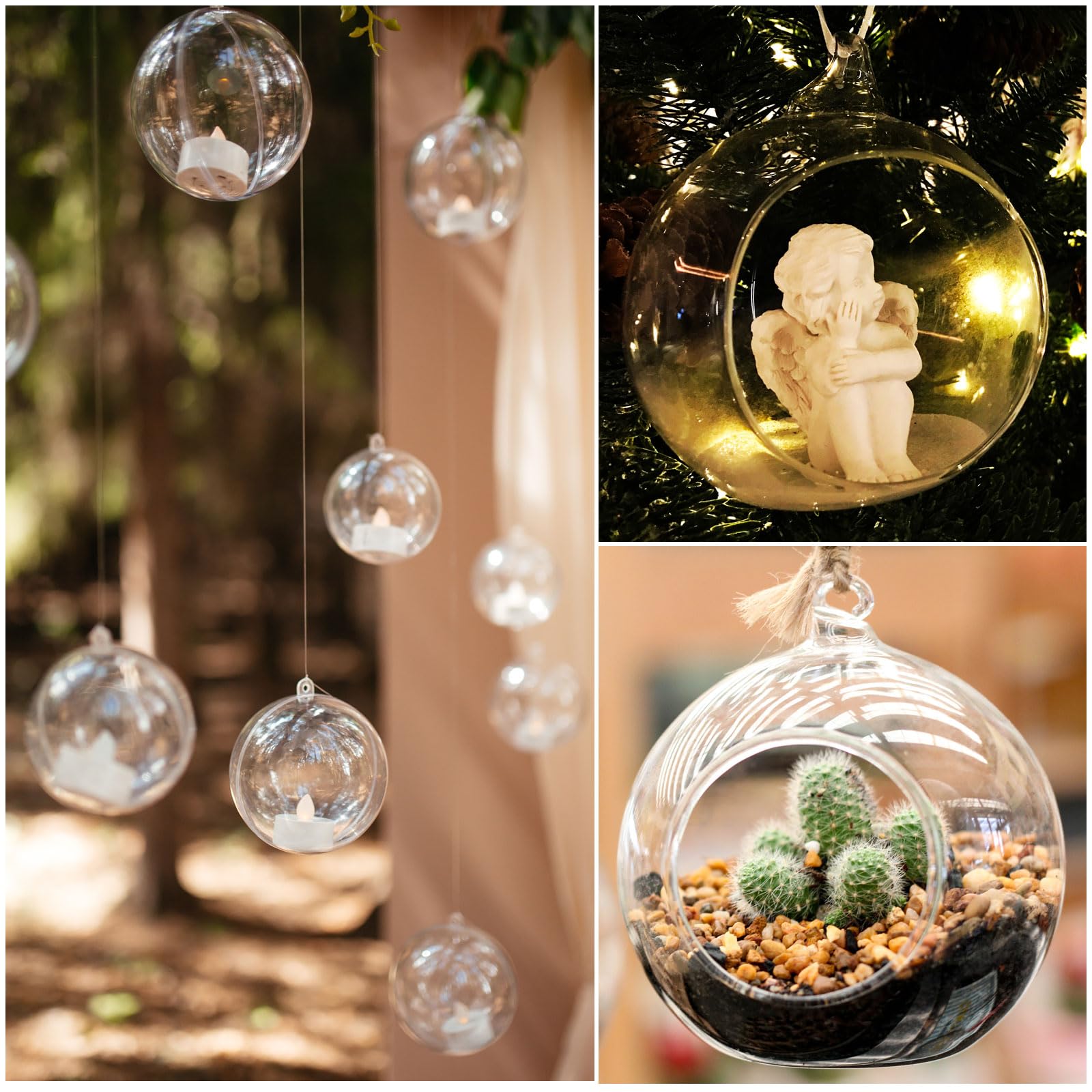QUARKZMAN 30 Pcs Portavelas Colgantes Globos 4.7" Bolas de Acrílico Rellenables, Contenedor de Adornos Navideños de Plástico para Decoración de Bodas Fiestas Hogar DIY