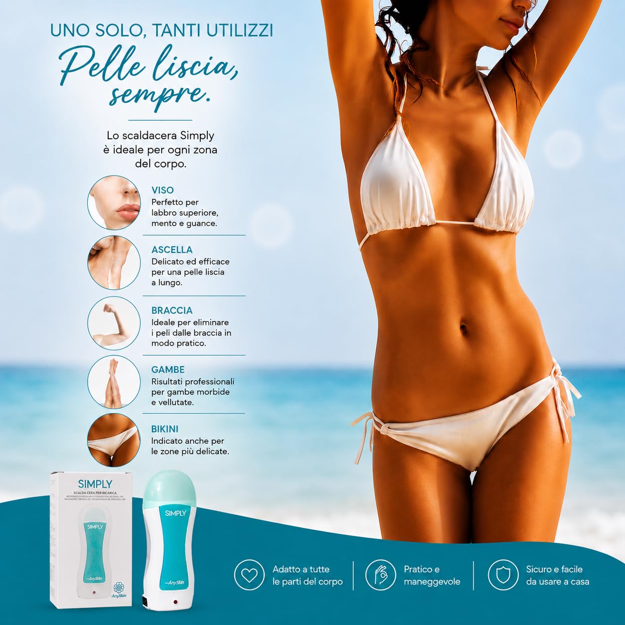 Kit Wachserhitzer mit professioneller Rolle – enthält 5 Nachfüllpackungen für Wachswalzen, fettlöslich, Schwarz, Aloe, Rose, Argan, Schnurrbart + Anyskin Afterwax Öl 100 ml und TNT