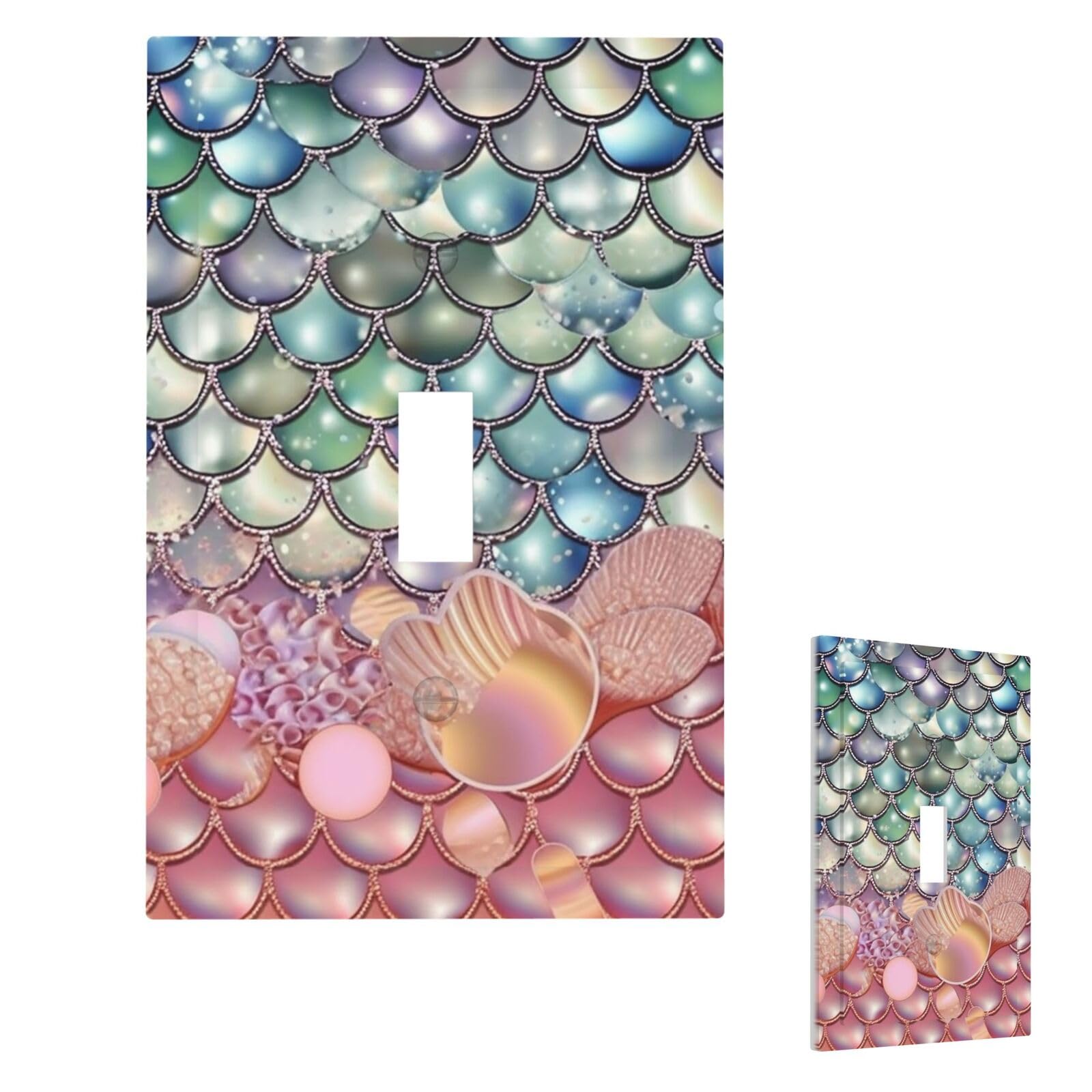PearlMermaid Scales Wall Plate Cover Single Toggle, Modern Decorative Light Switch Cover Unbreakable Receptacle Outlet Covers for Living Room Bedroom Decor