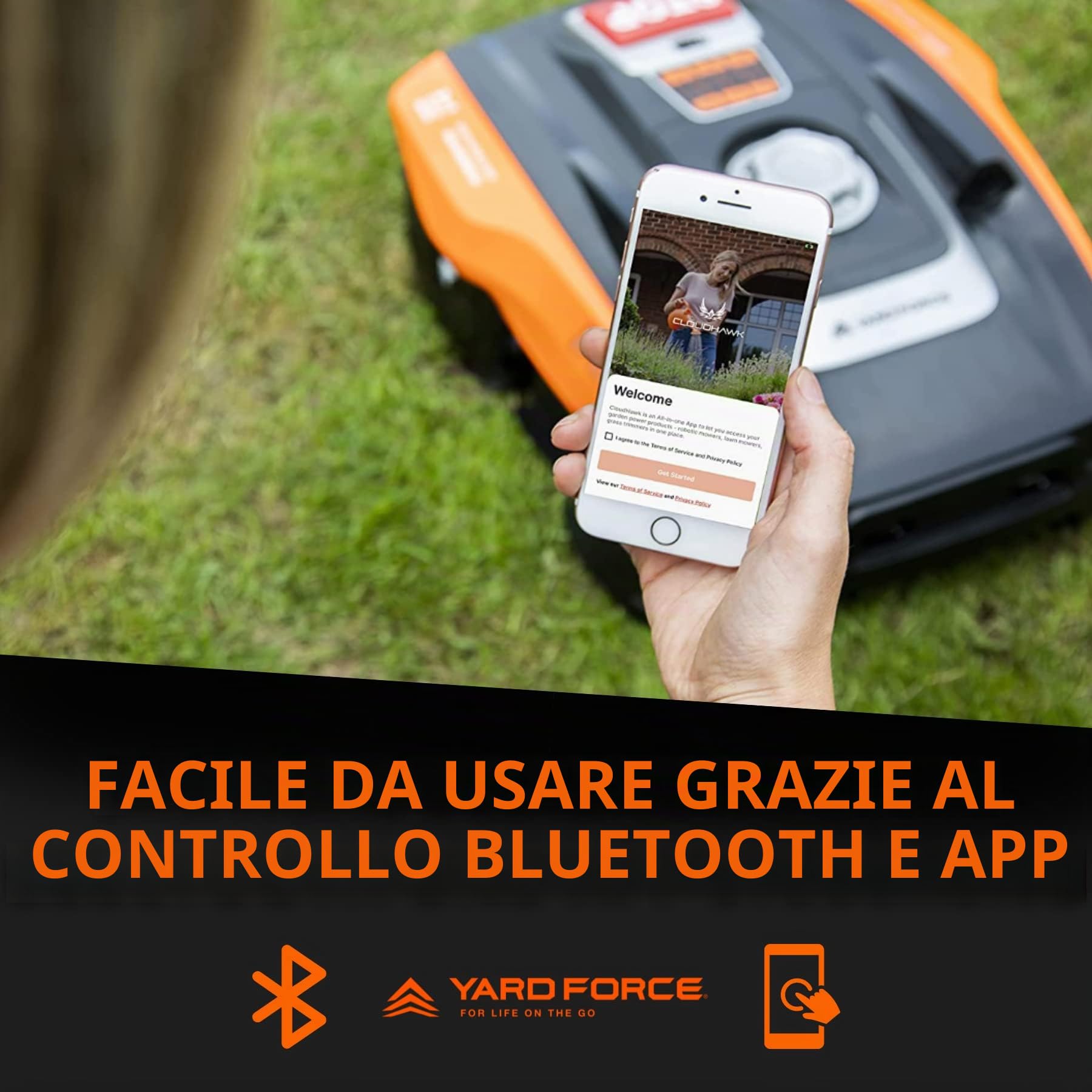 Yard Force Compact 300RBS Tosaerba Robotizzato Fino a 300 mq, Semovente con Sensore a Ultrasuoni iRadar, Controllo Bluetooth e App, Motore Brushless, Batteria Ricaricabile 20V, 2.0 Ah