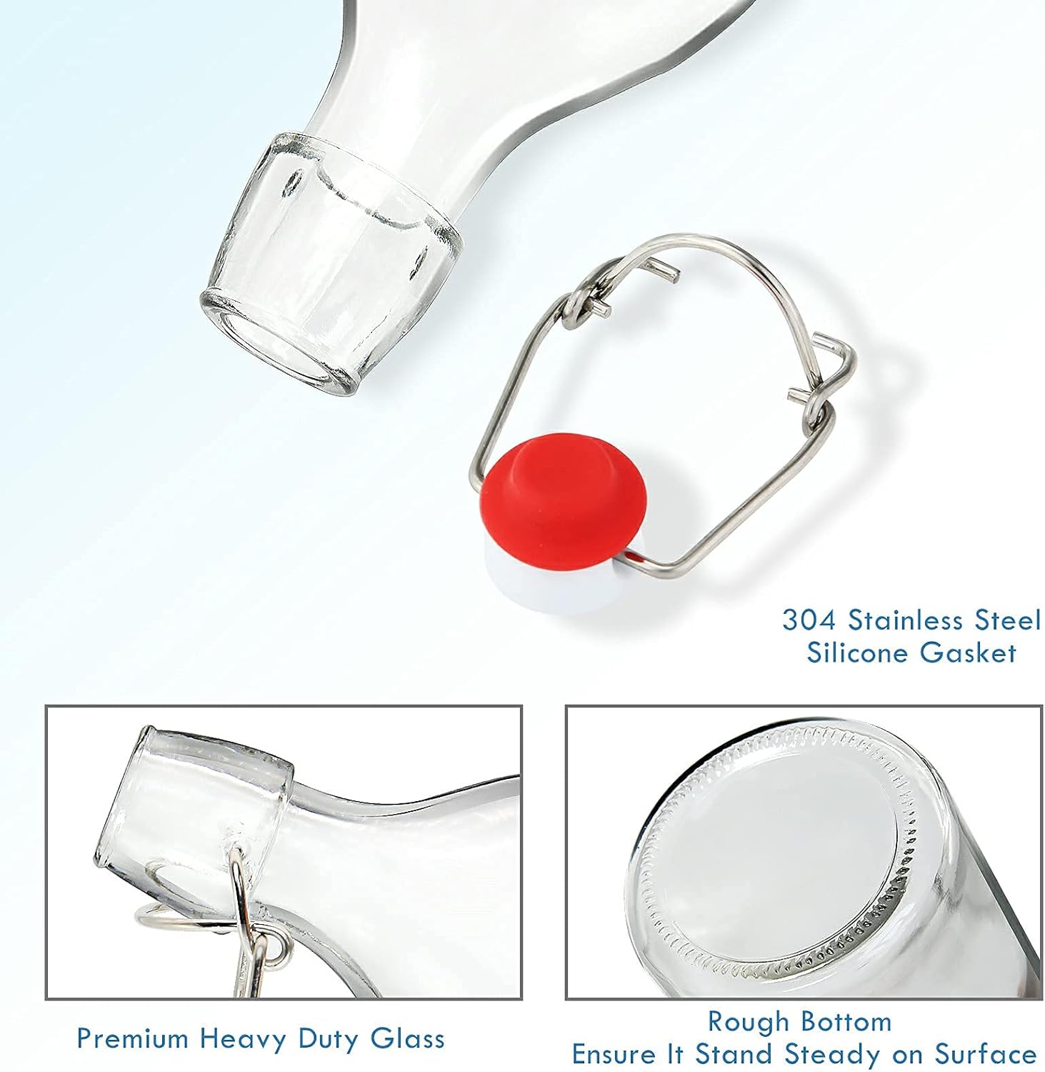 YEBODA 16oz Swing Top Bottles + 8oz Swing Top Bottles with Airtight Rubber Seal Flip Caps for Home Brewing Kombucha, Beverages, Oil, Vinegar, Water, Soda, Kefir